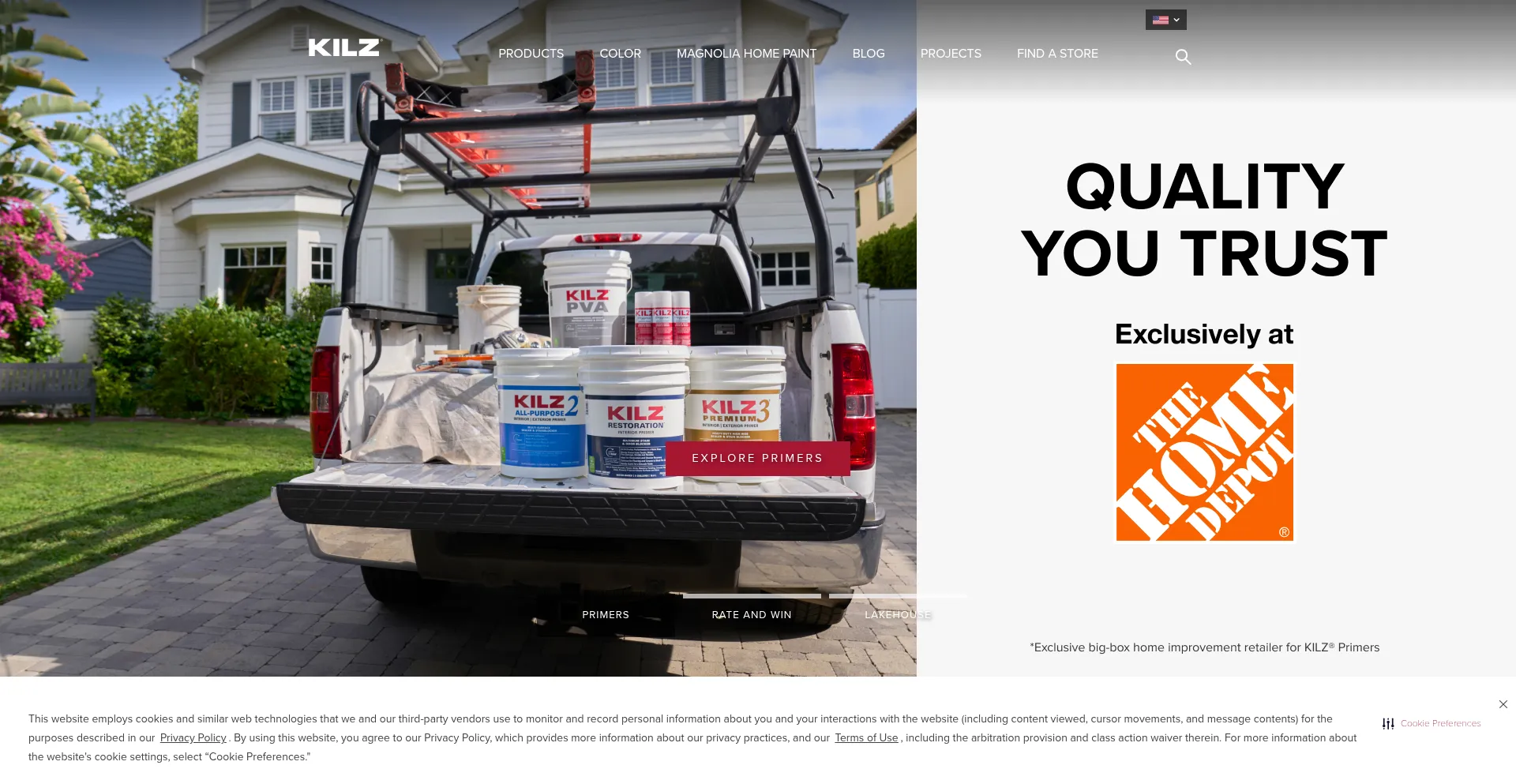 Website screenshot of Kilz.com