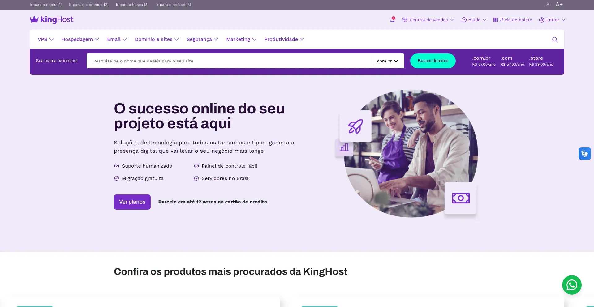 Website screenshot of Kinghost.com.br