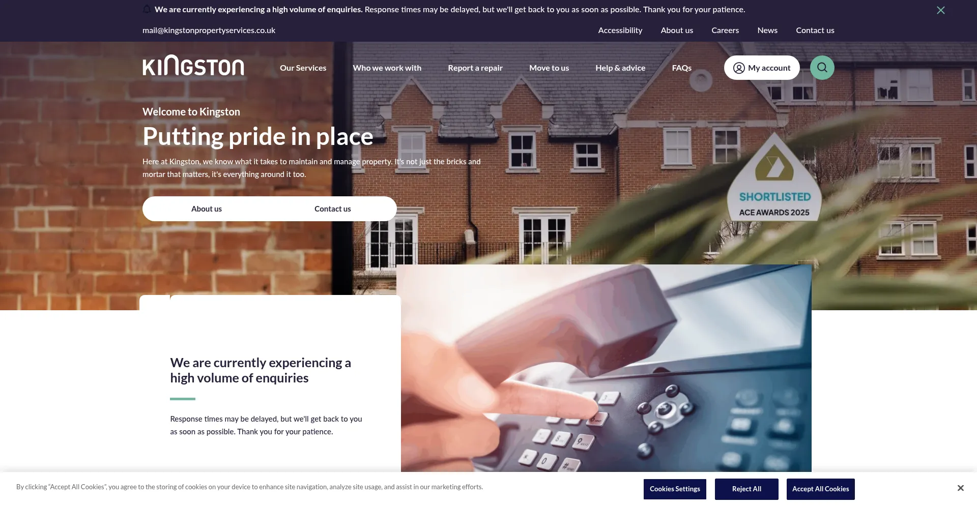 Website screenshot of Kingstonpropertyservices.co.uk