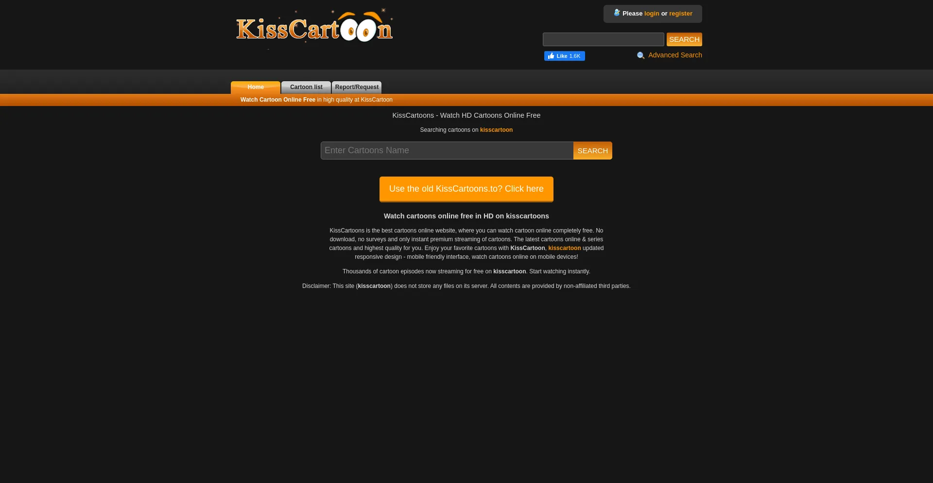 Website screenshot of Kisscartoon.sh