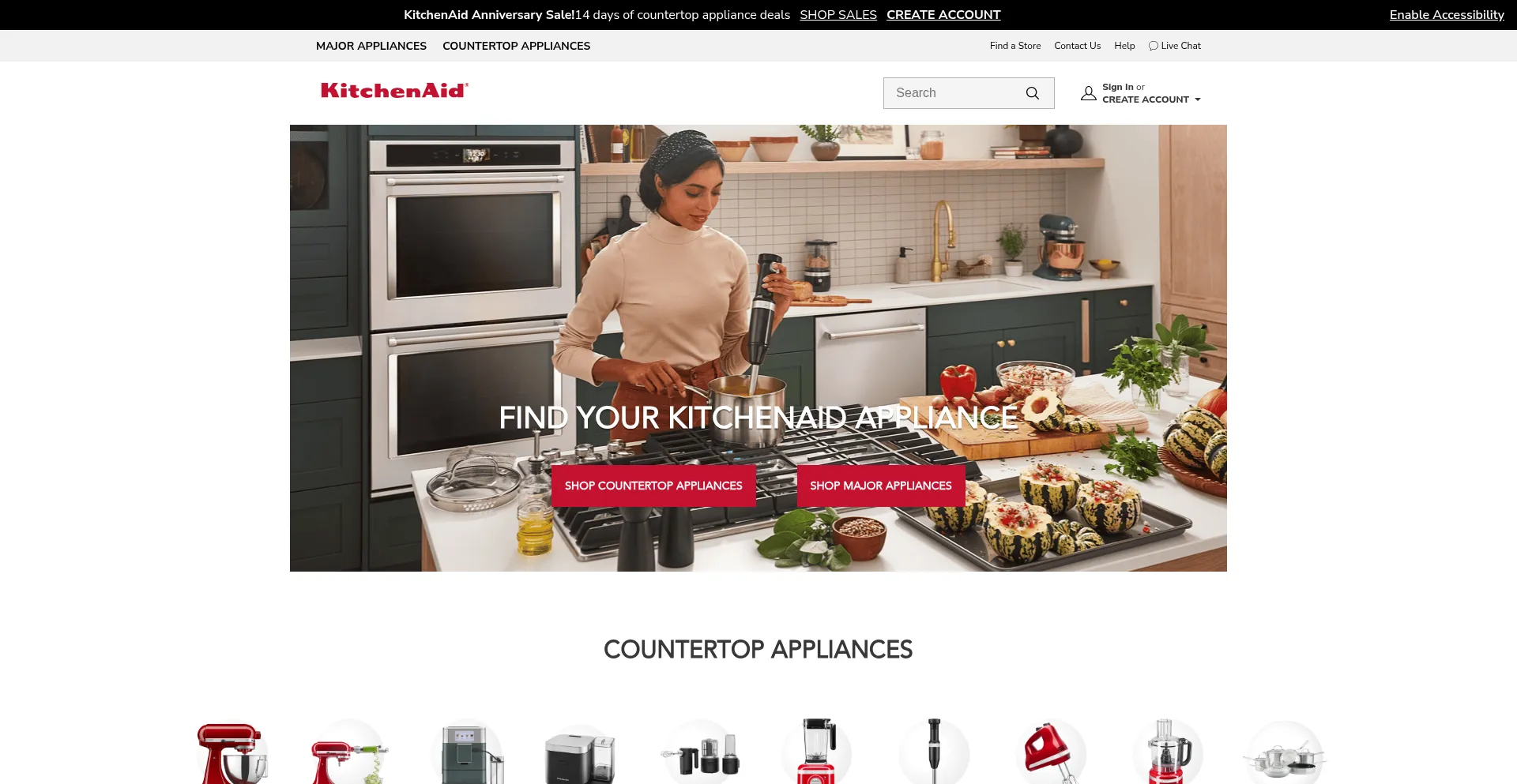 Website screenshot of Kitchenaaid.com