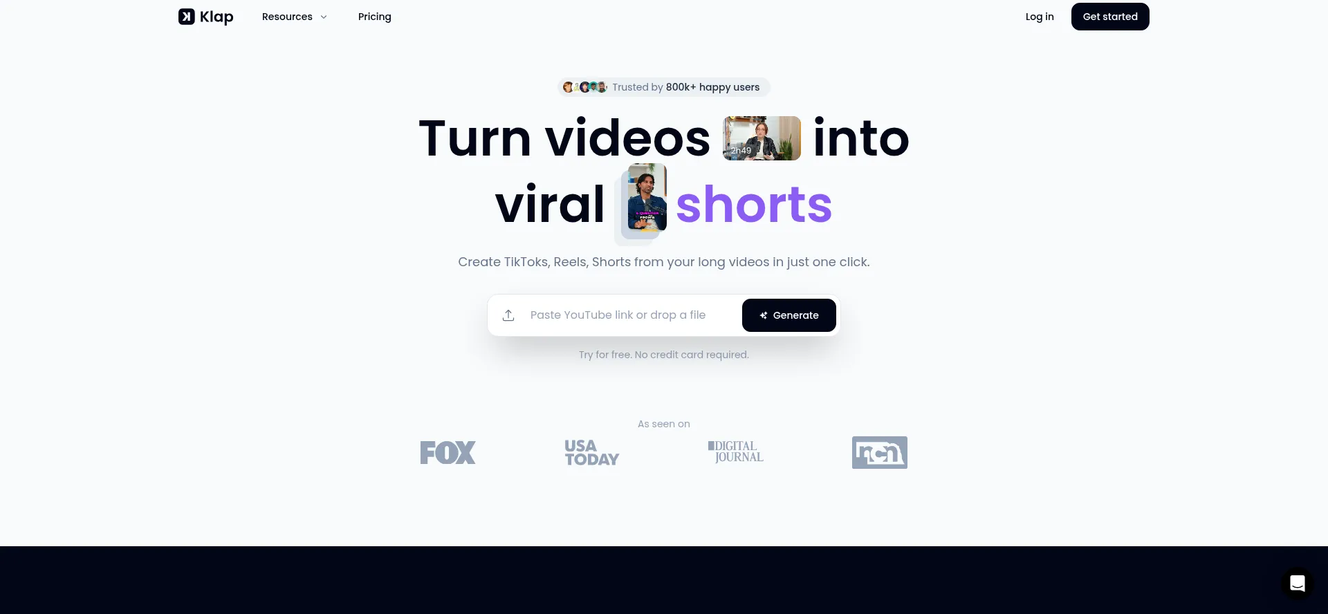 Website screenshot of Klap.app