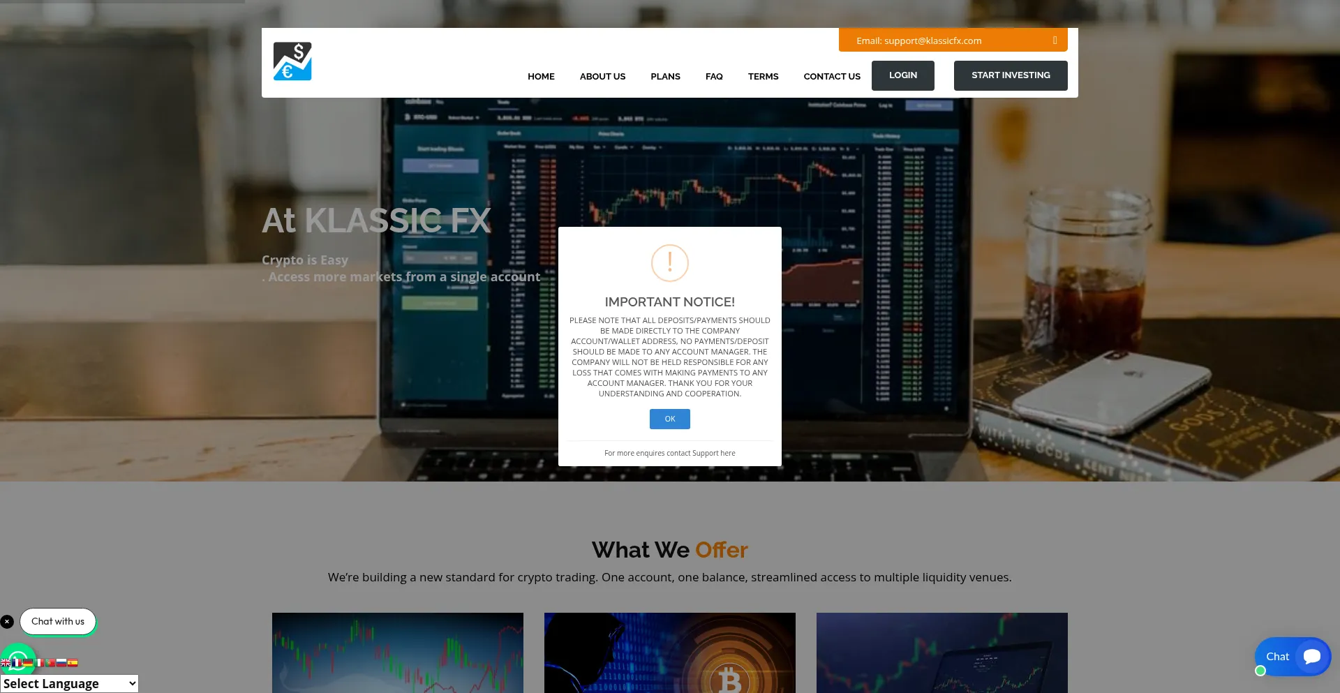 Website screenshot of Klassicfx.com