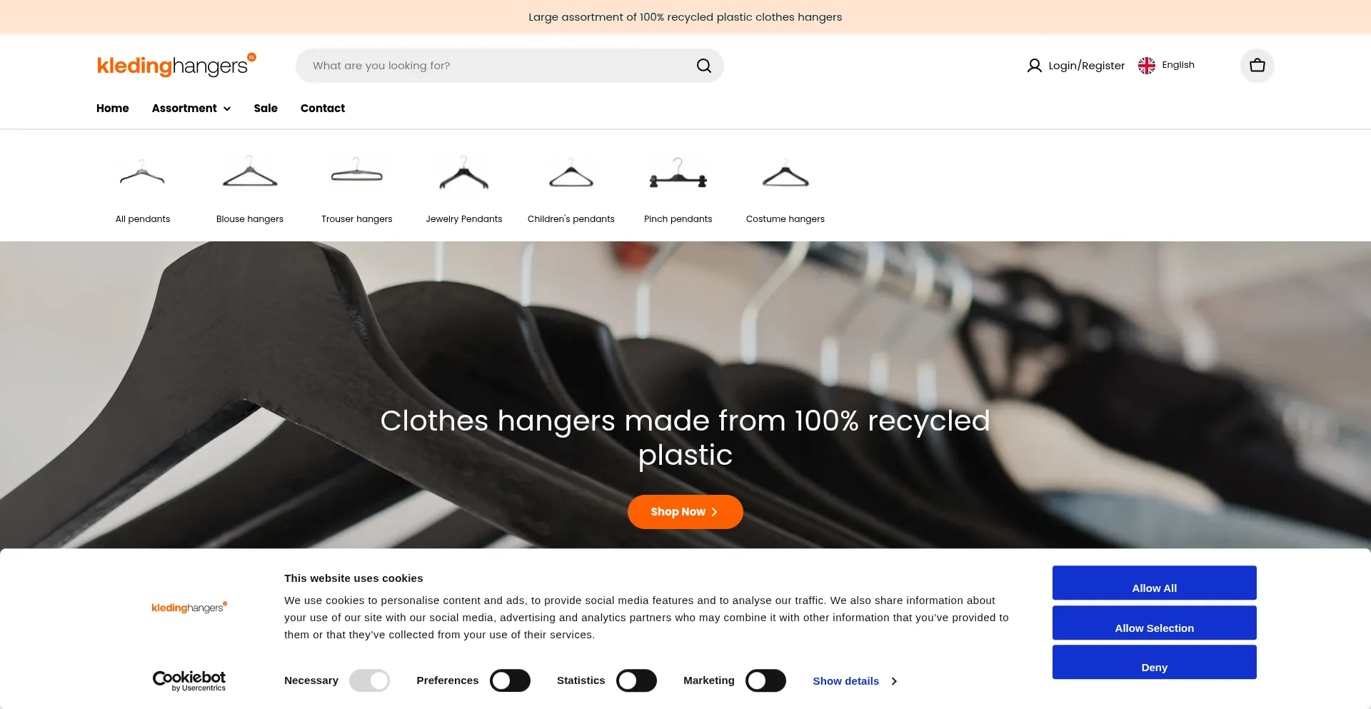 Website screenshot of Kledinghangersxl.nl