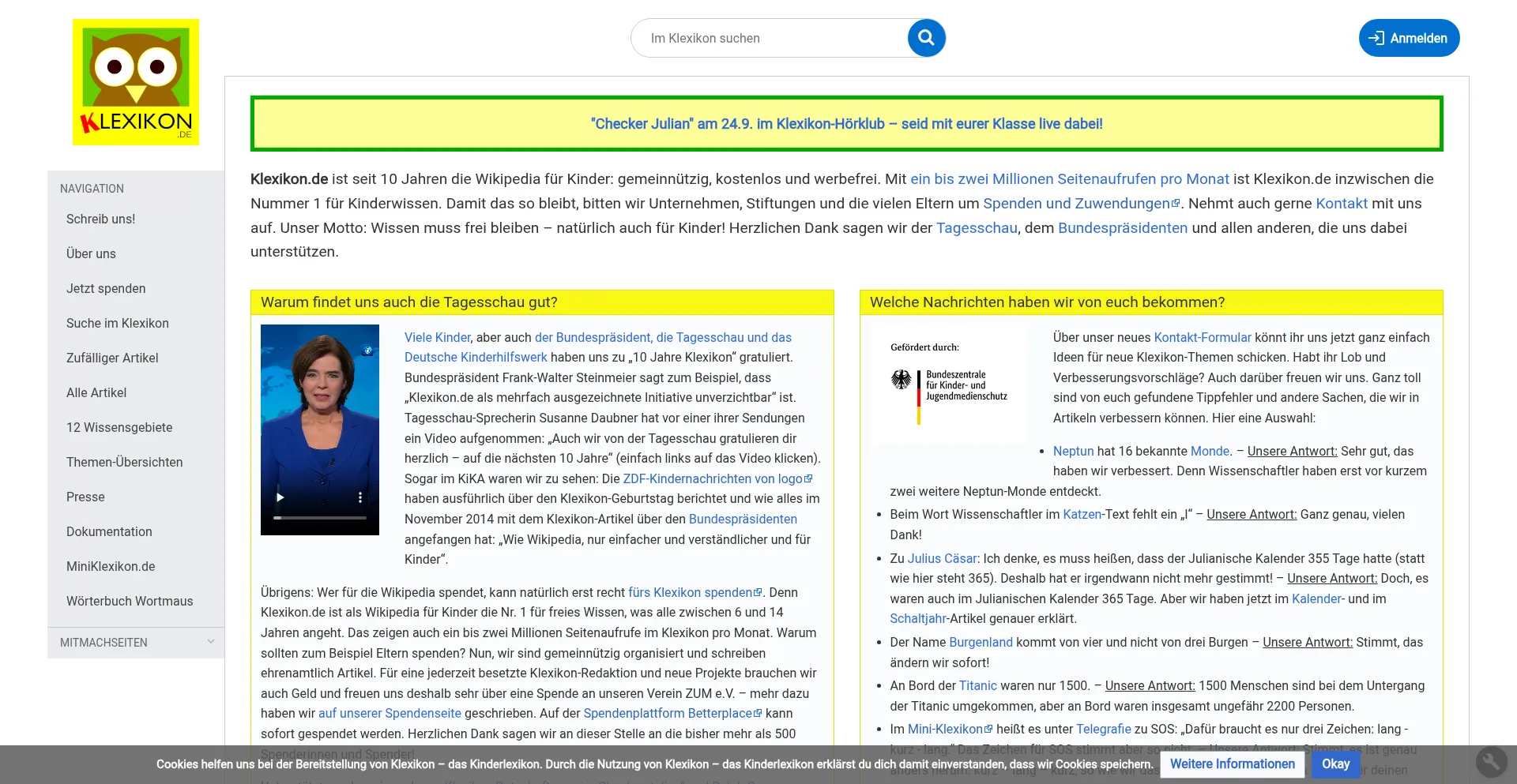 Website screenshot of Klexikon.zum.de