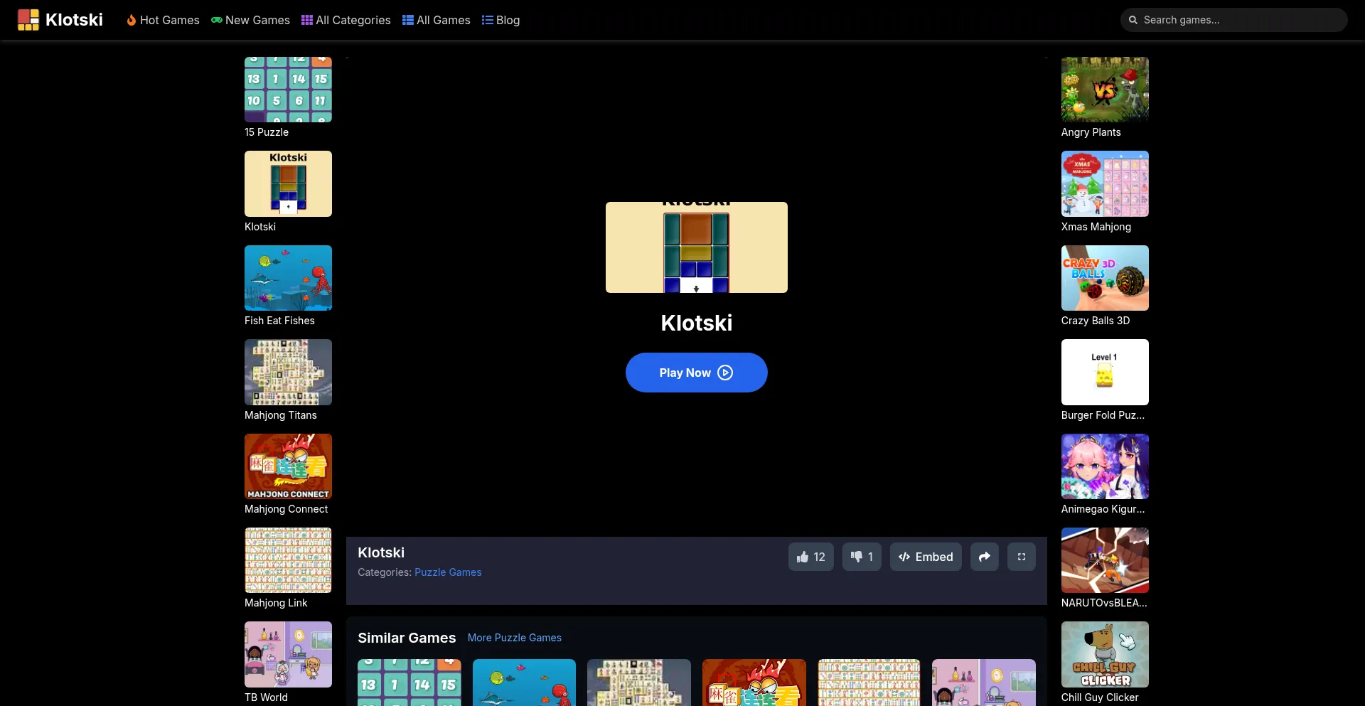 Website screenshot of Klotski.org