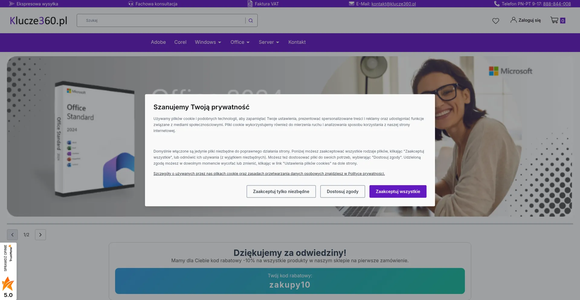 Website screenshot of Klucze360.pl
