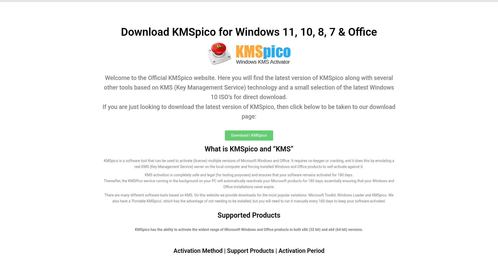 Website screenshot of Kms-pico.to