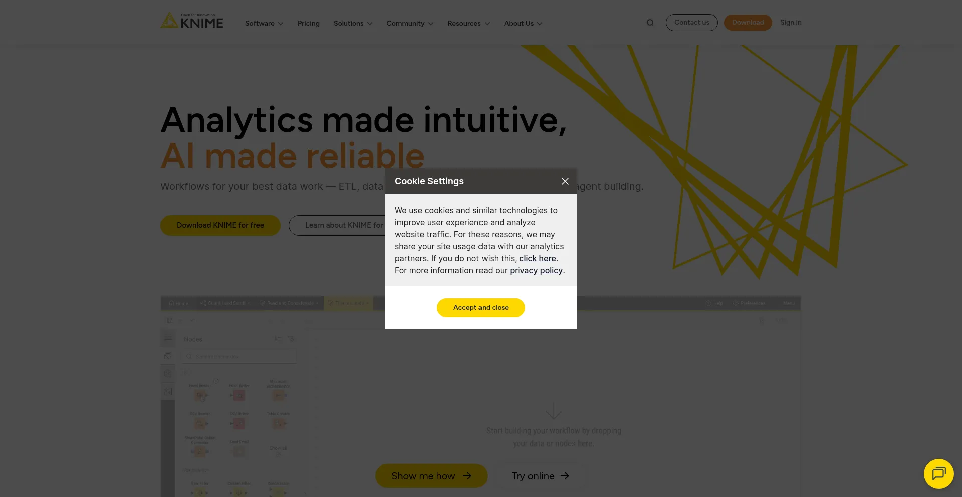 Website screenshot of Knime.com