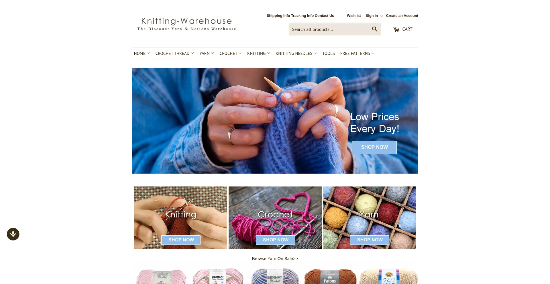 Website screenshot of Knitting-warehouse.com