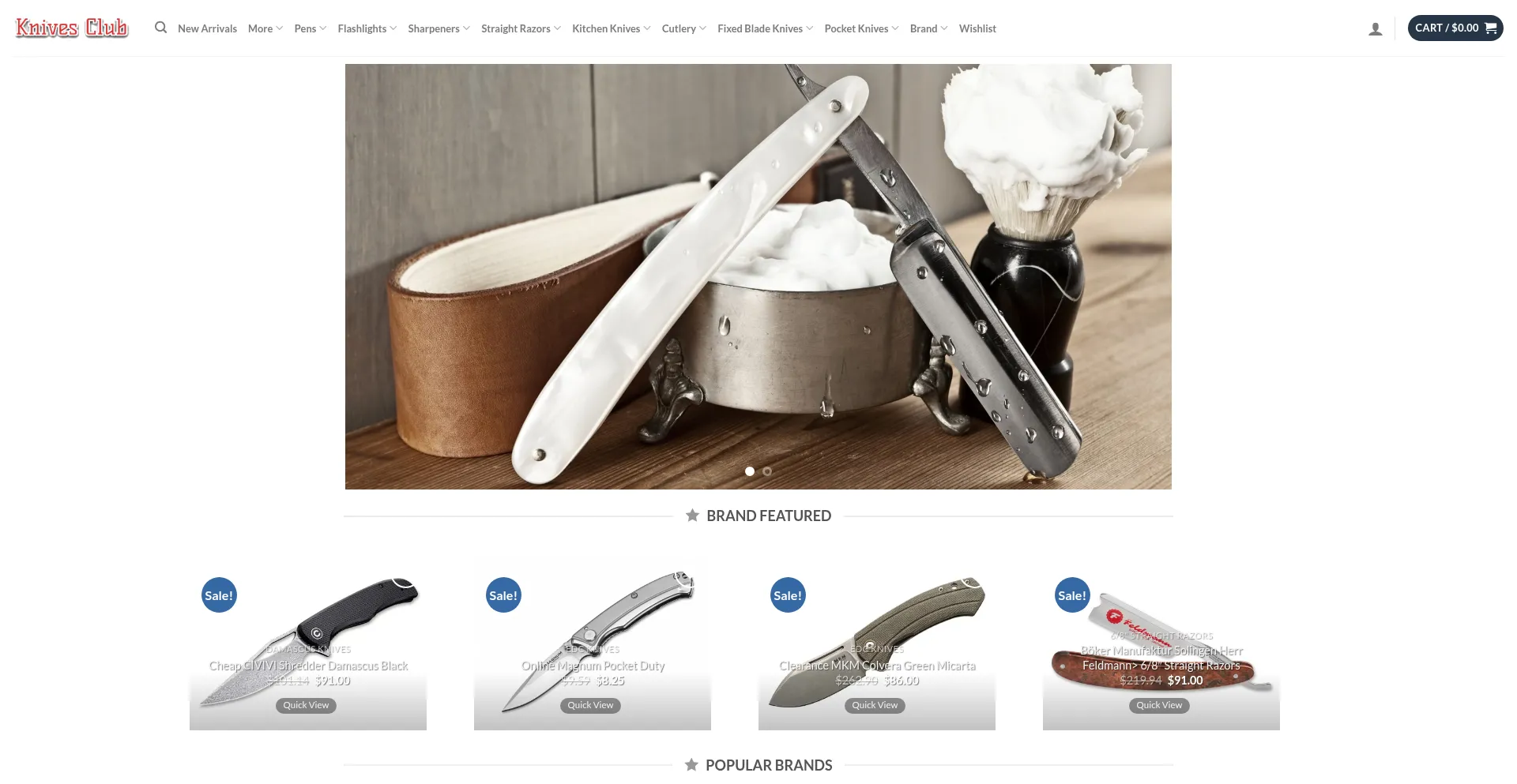 Website screenshot of Knivesclubshop.com