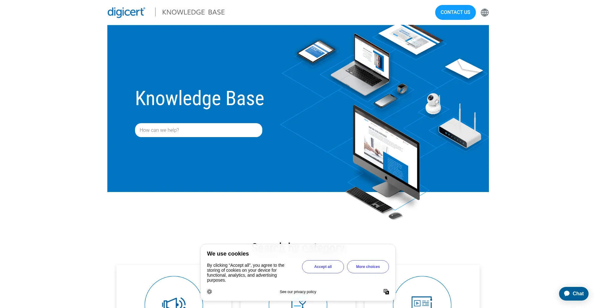 Website screenshot of Knowledge.digicert.com