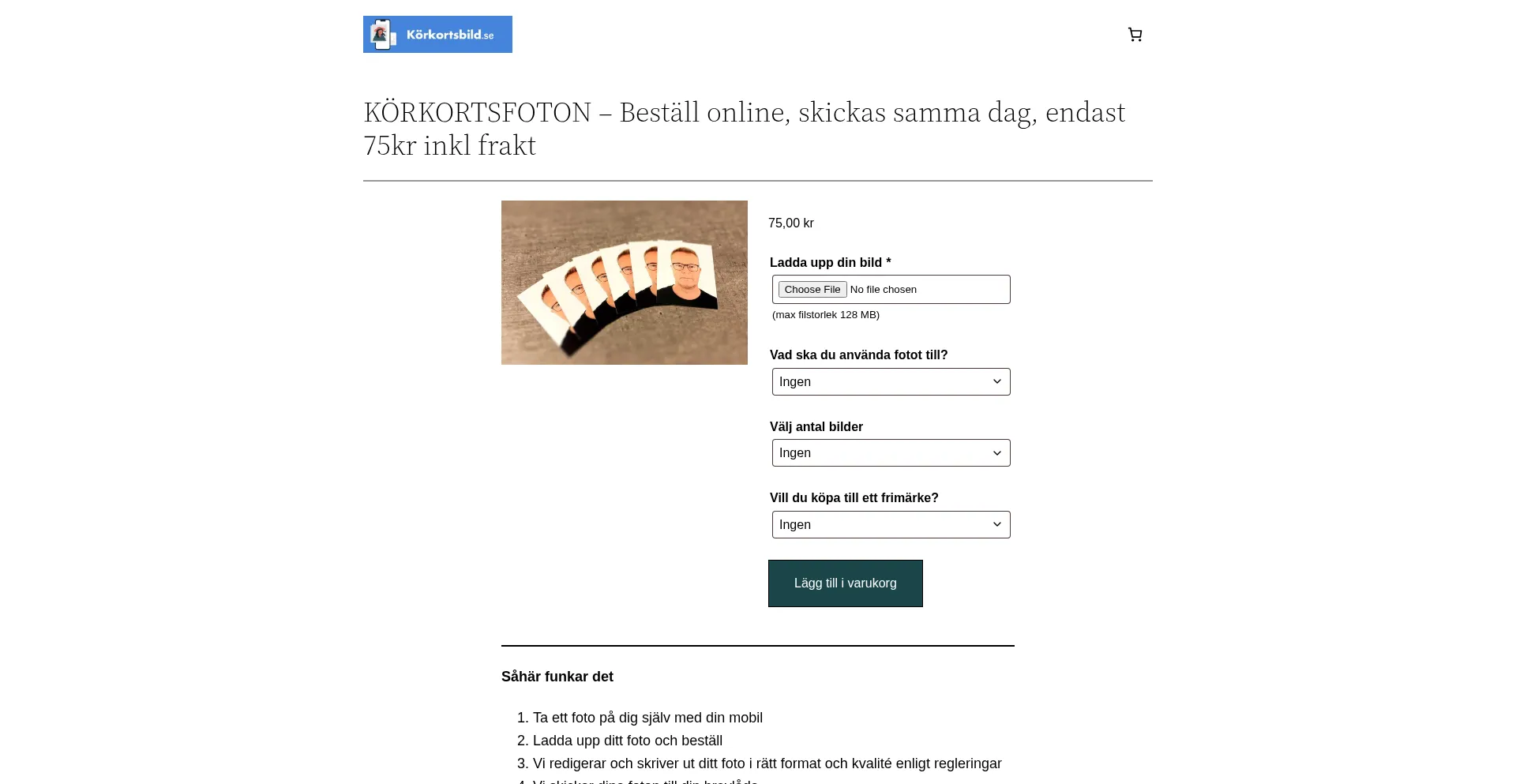 Website screenshot of Korkortsbild.se