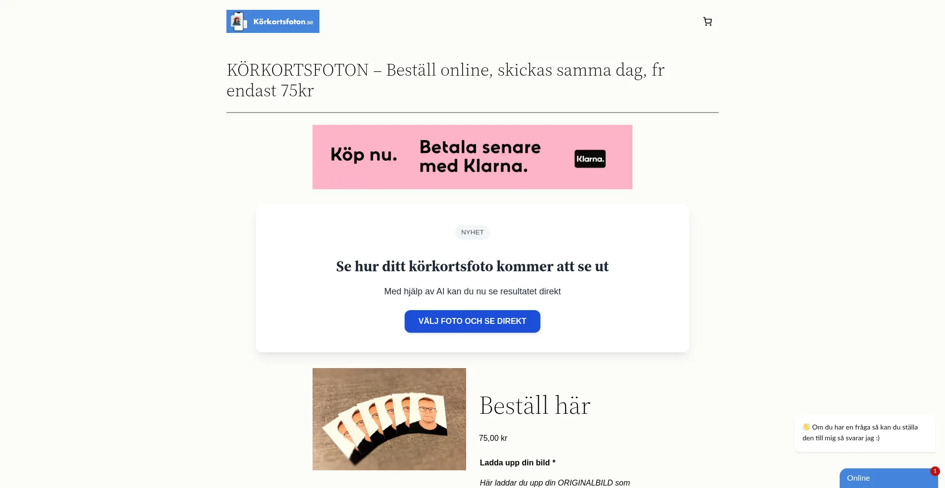 Website screenshot of Korkortsfoton.se