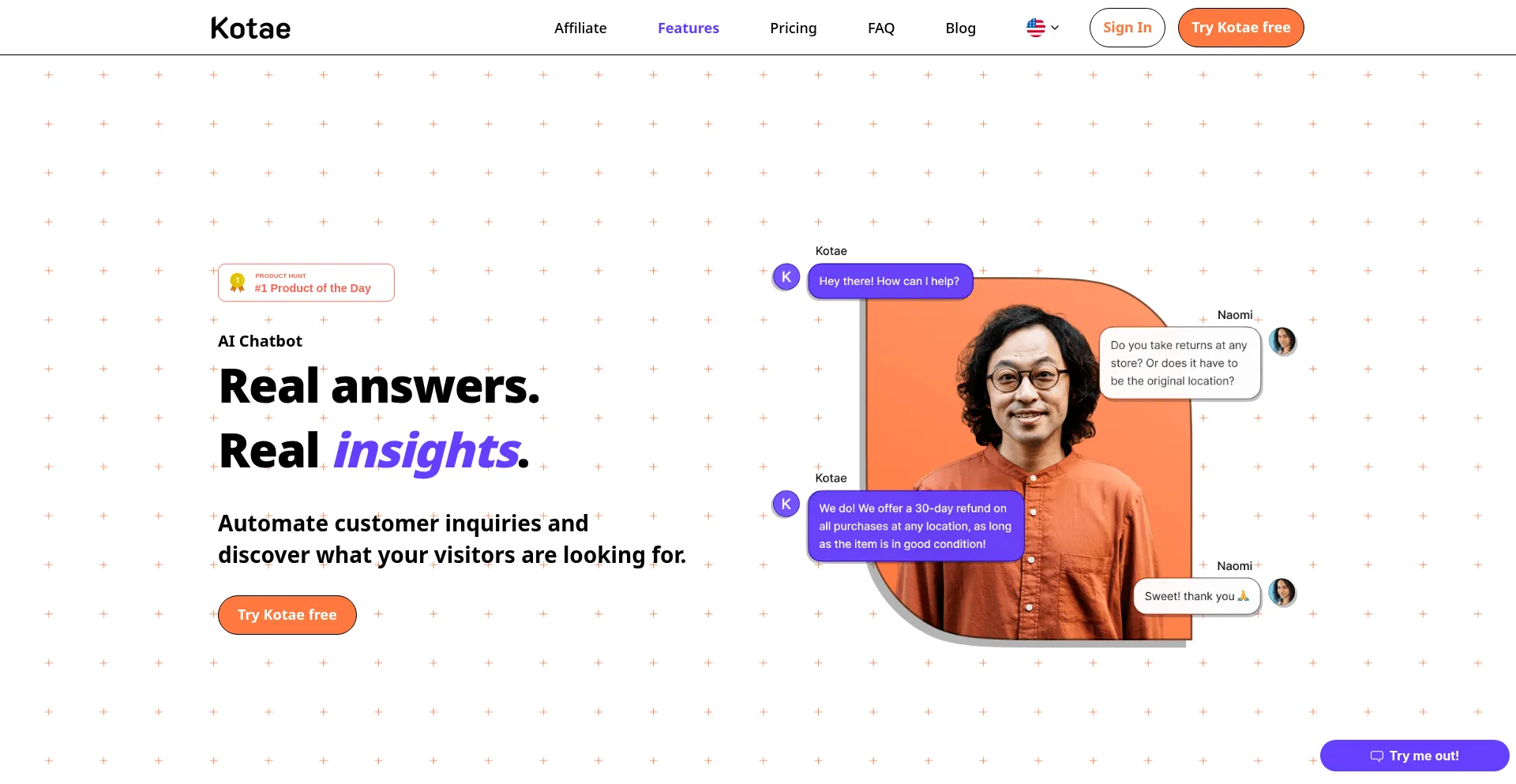 Website screenshot of Kotae.ai
