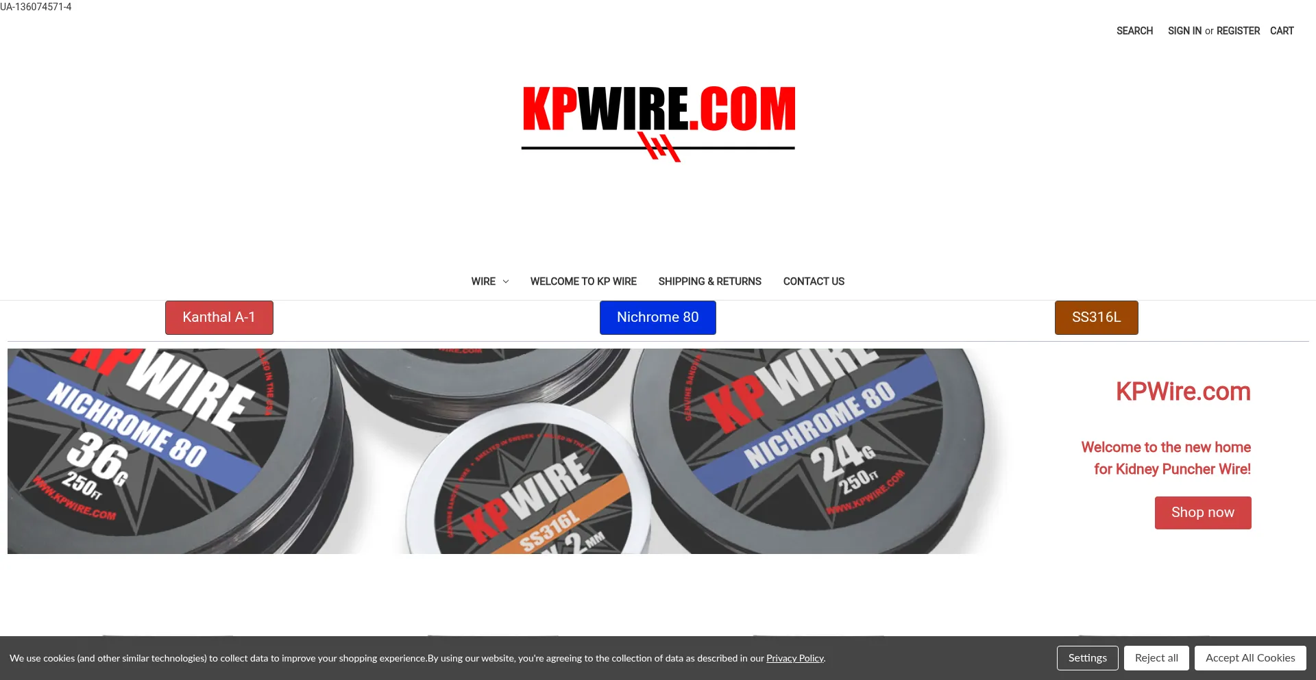 Website screenshot of Kpwire.com