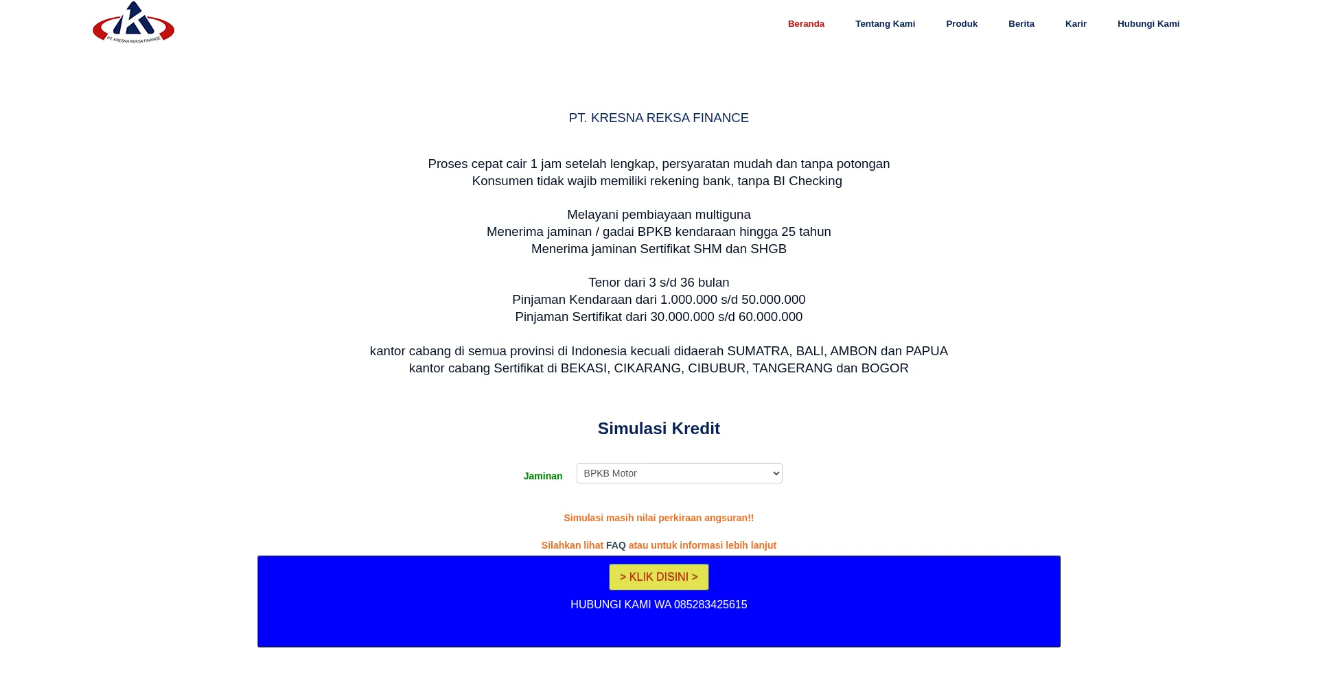 Website screenshot of Kresnareksafinance.co.id