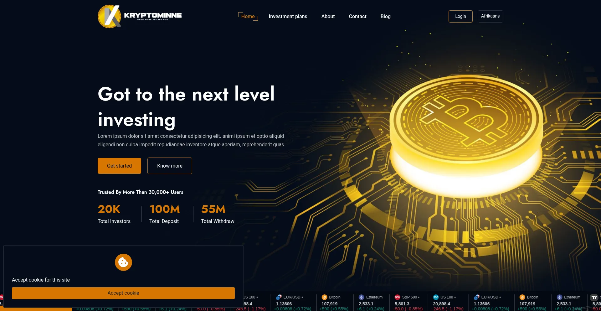 Website screenshot of Kryptominne.com
