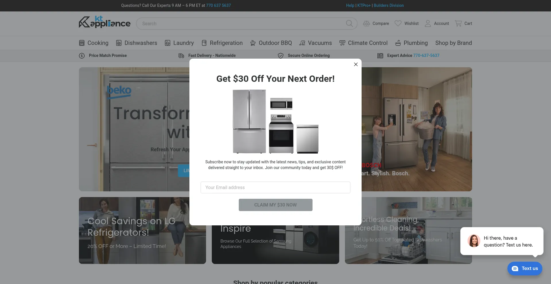 Website screenshot of Ktappliance.com