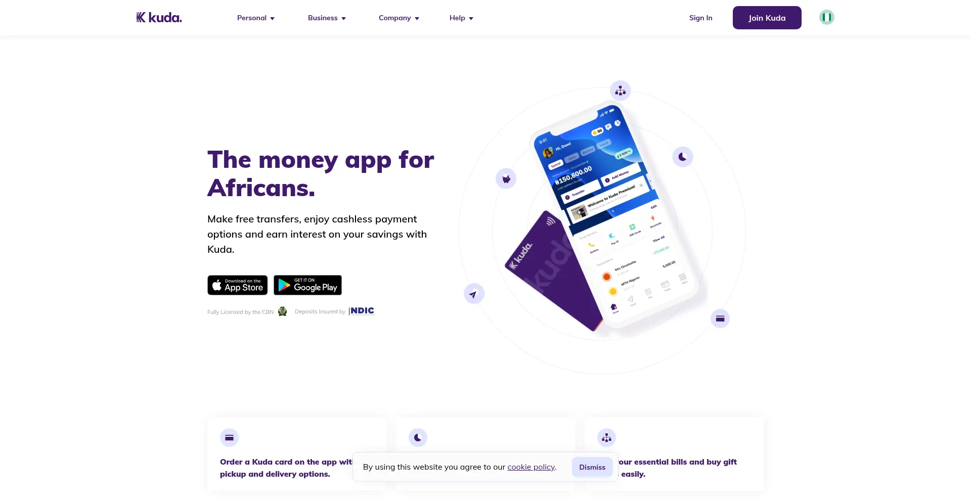 Website screenshot of Kuda.com