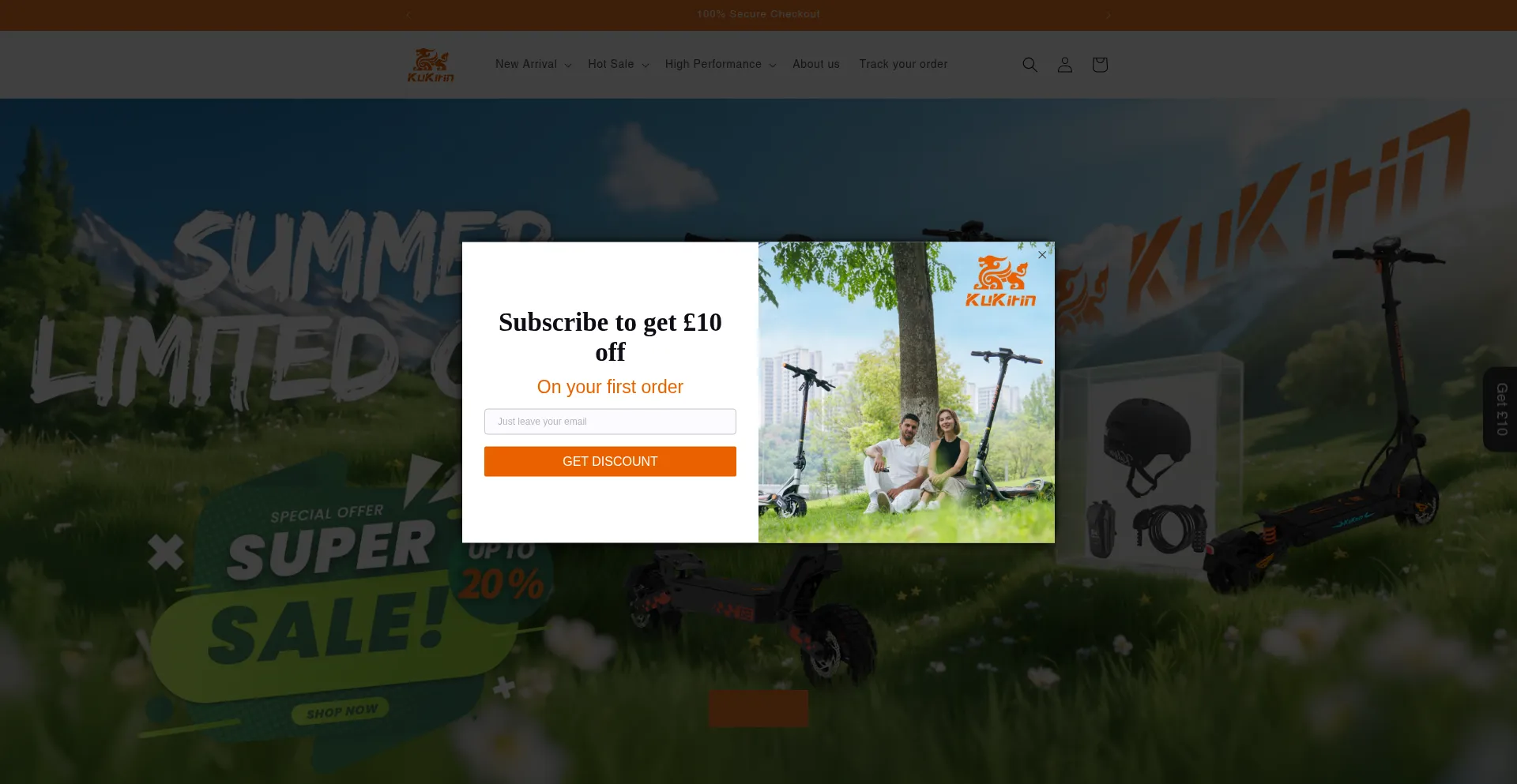 Website screenshot of Kukirin-escooter.co.uk