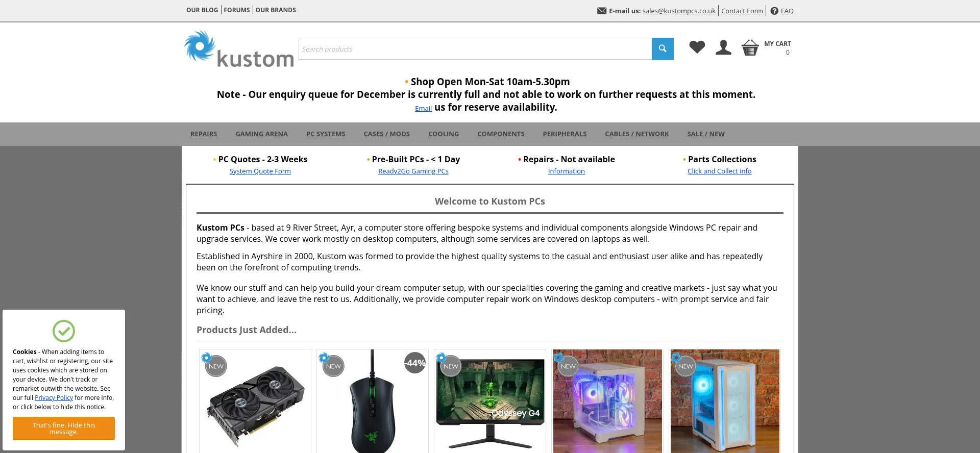 Website screenshot of Kustompcs.co.uk