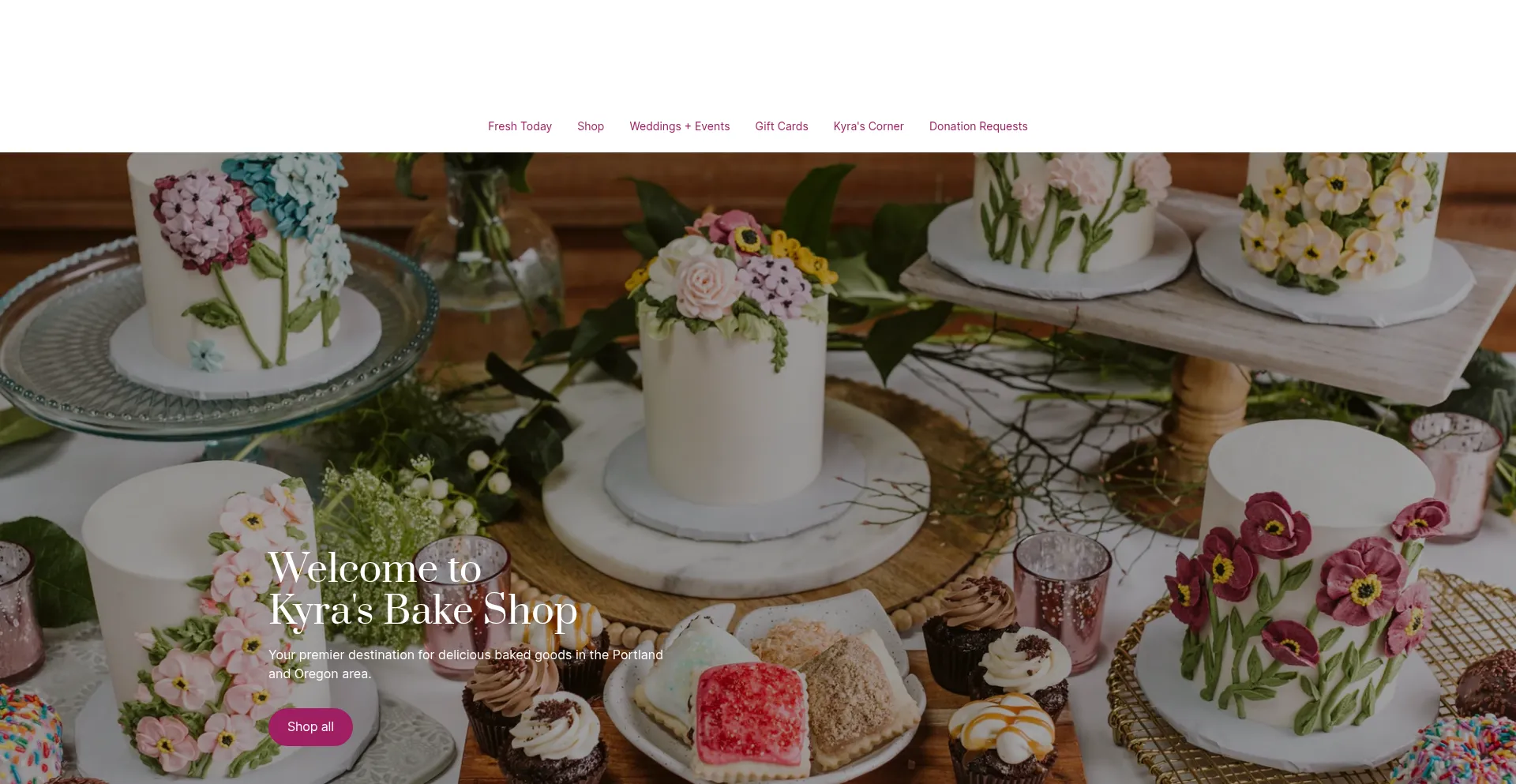 Website screenshot of Kyrasbakeshop.com