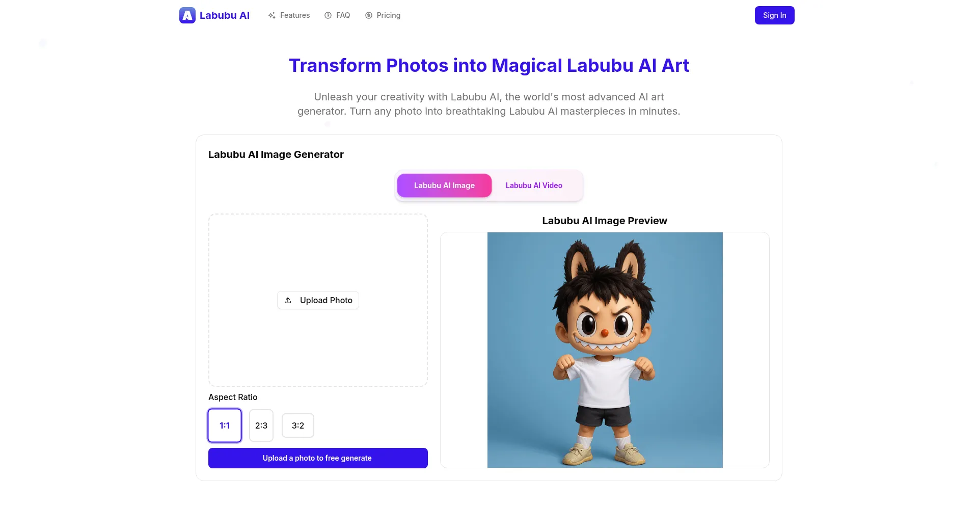 Website screenshot of Labubuai.net