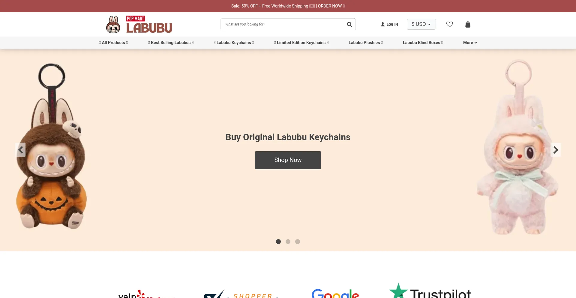 Website screenshot of Labubuplushkeychains.com
