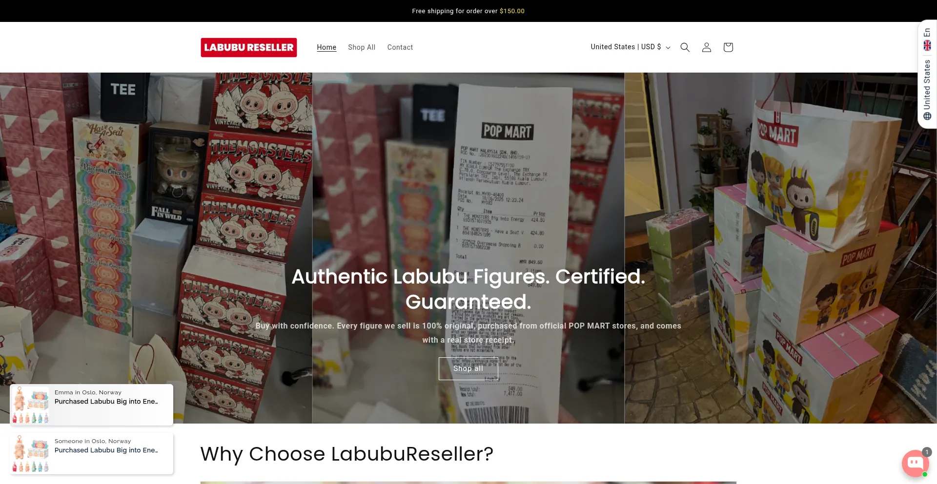 Website screenshot of Labubureseller.com