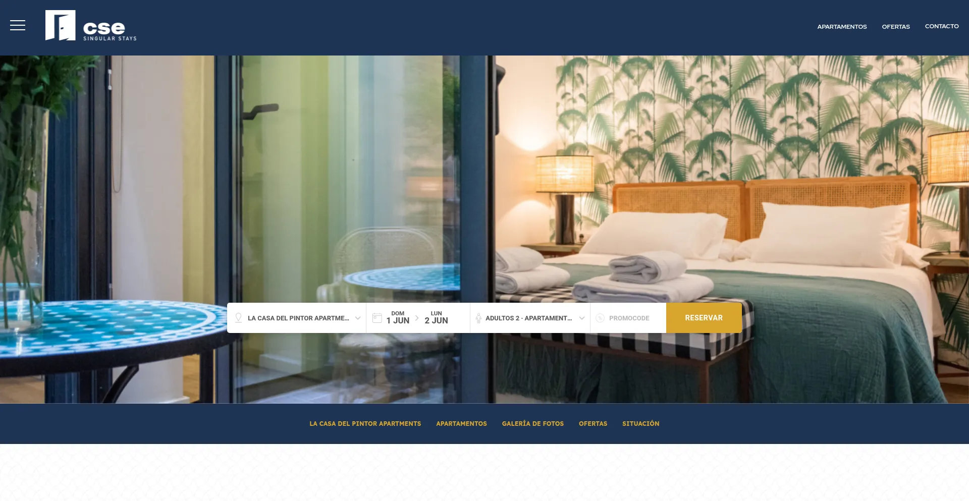Website screenshot of Lacasadelpintor.cseholidayapartments.com
