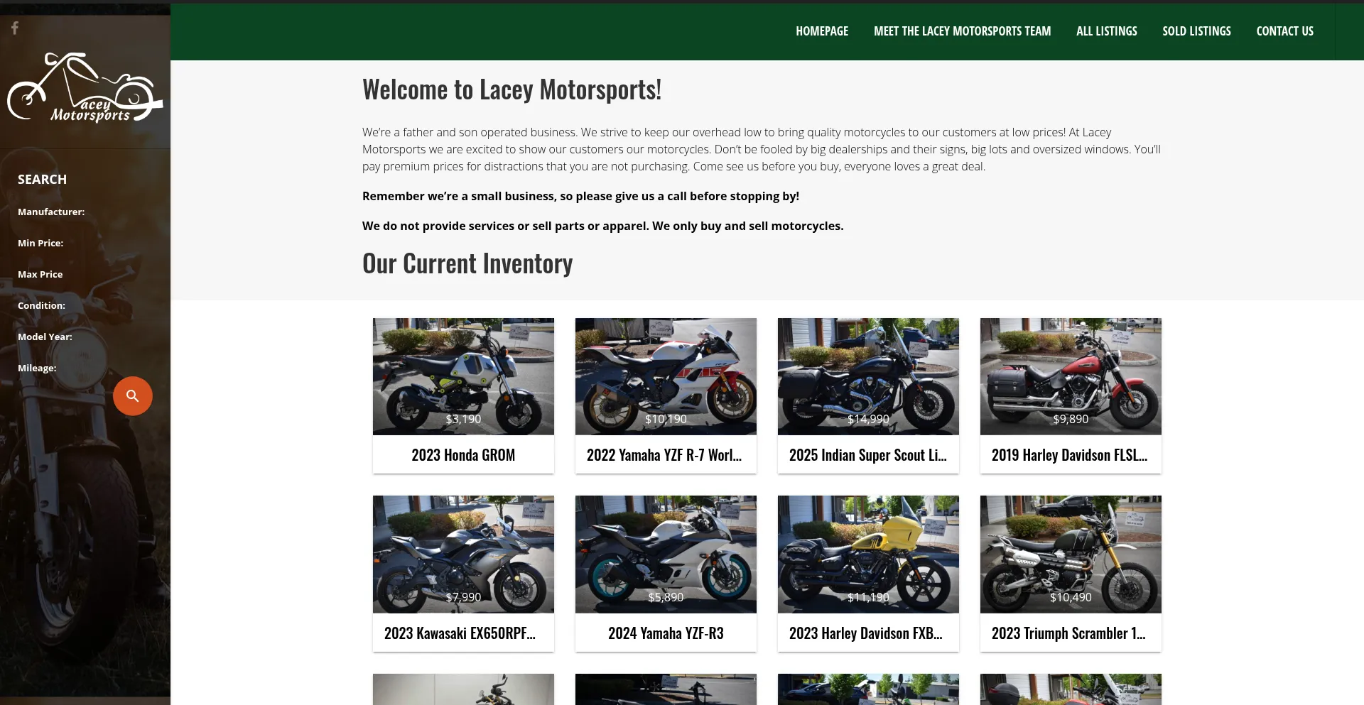 Website screenshot of Laceymotorsports.net