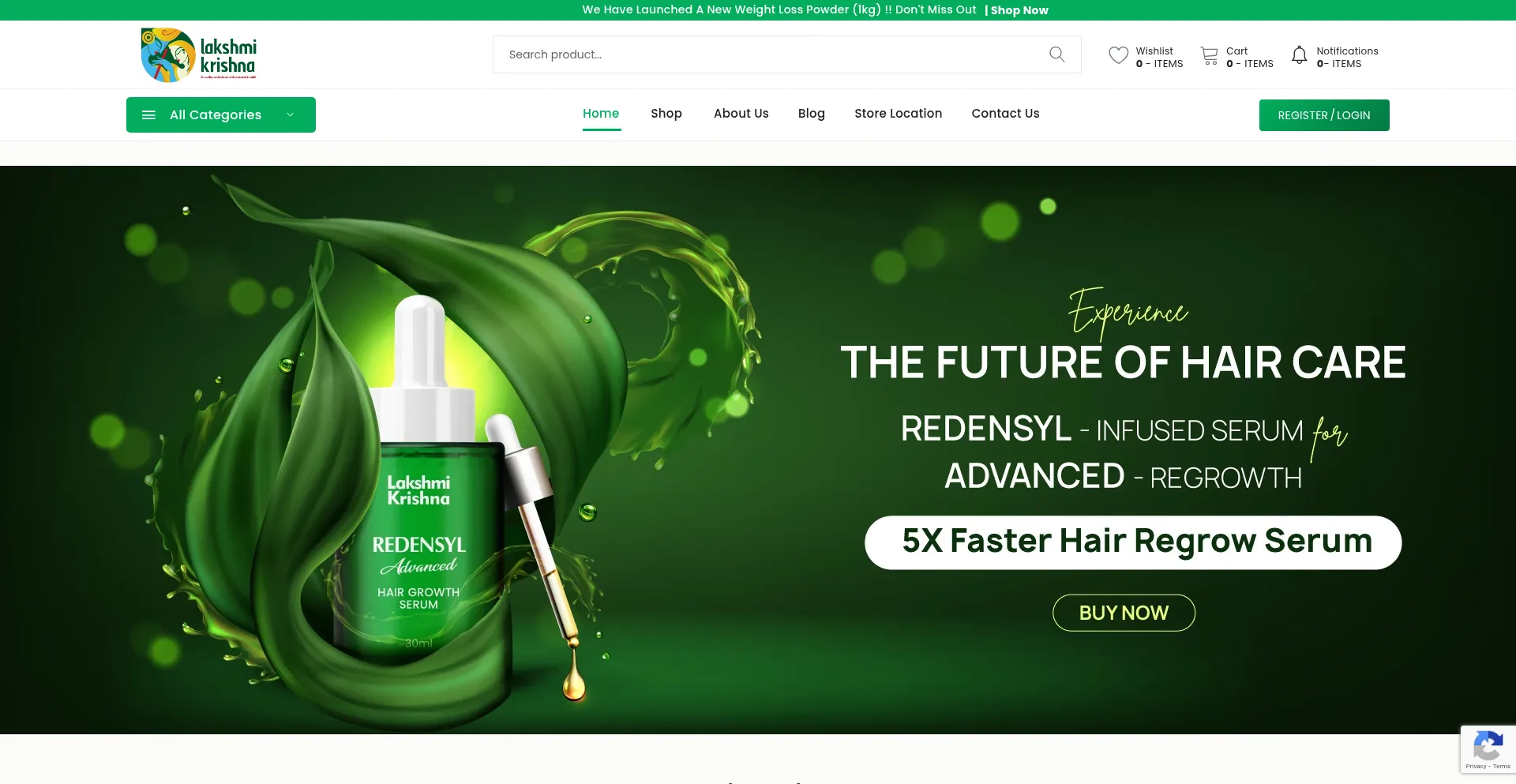 Website screenshot of Lakshmikrishnanaturals.com