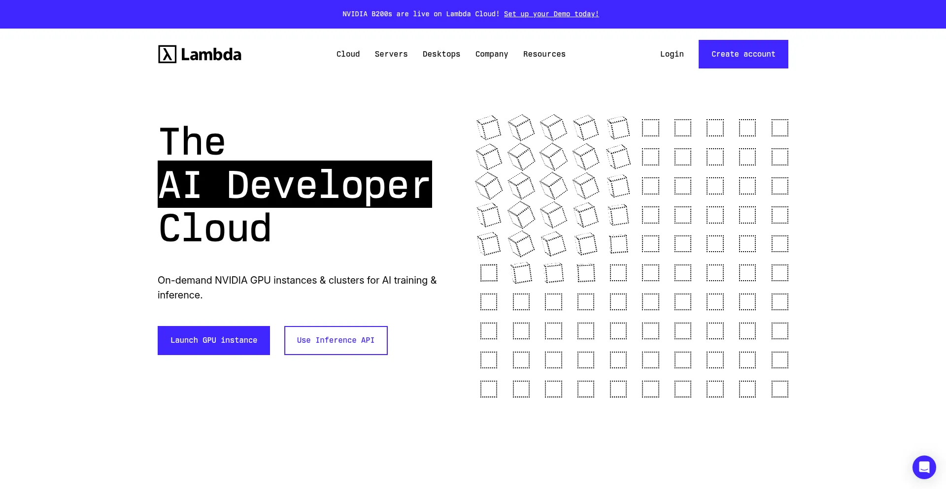 Website screenshot of Lambdalabs.com