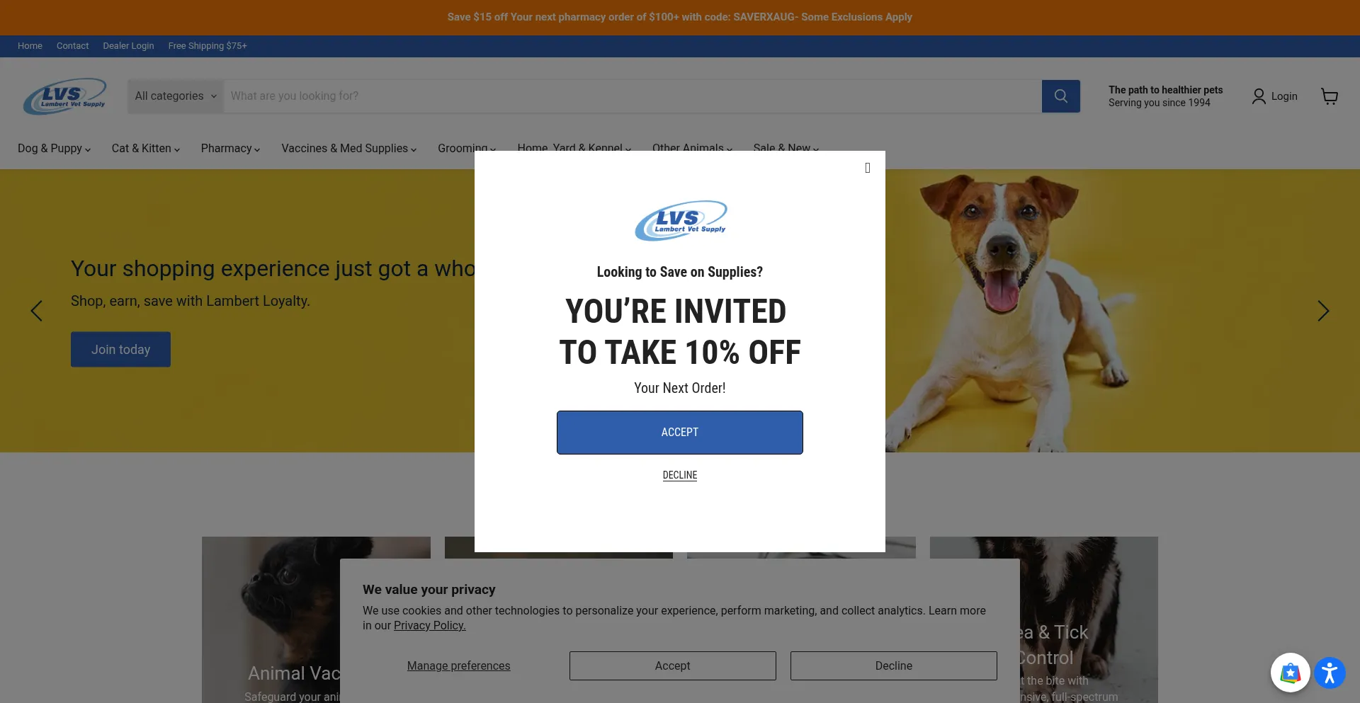 Website screenshot of Lambertvetsupply.com