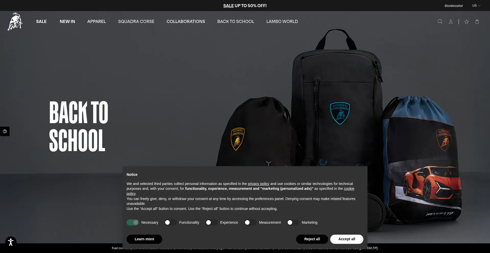 Website screenshot of Lamborghinistore.com