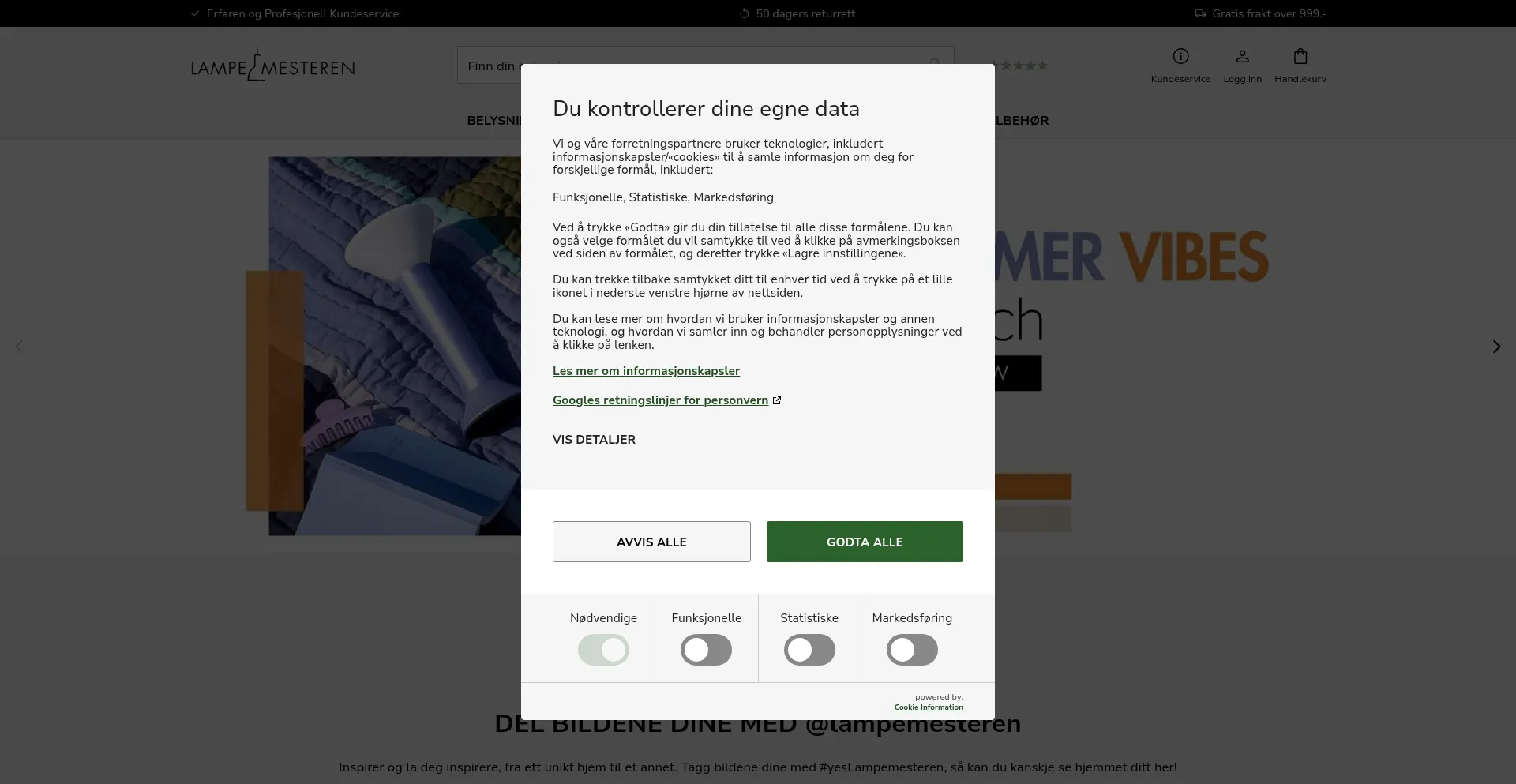 Website screenshot of Lampemesteren.no