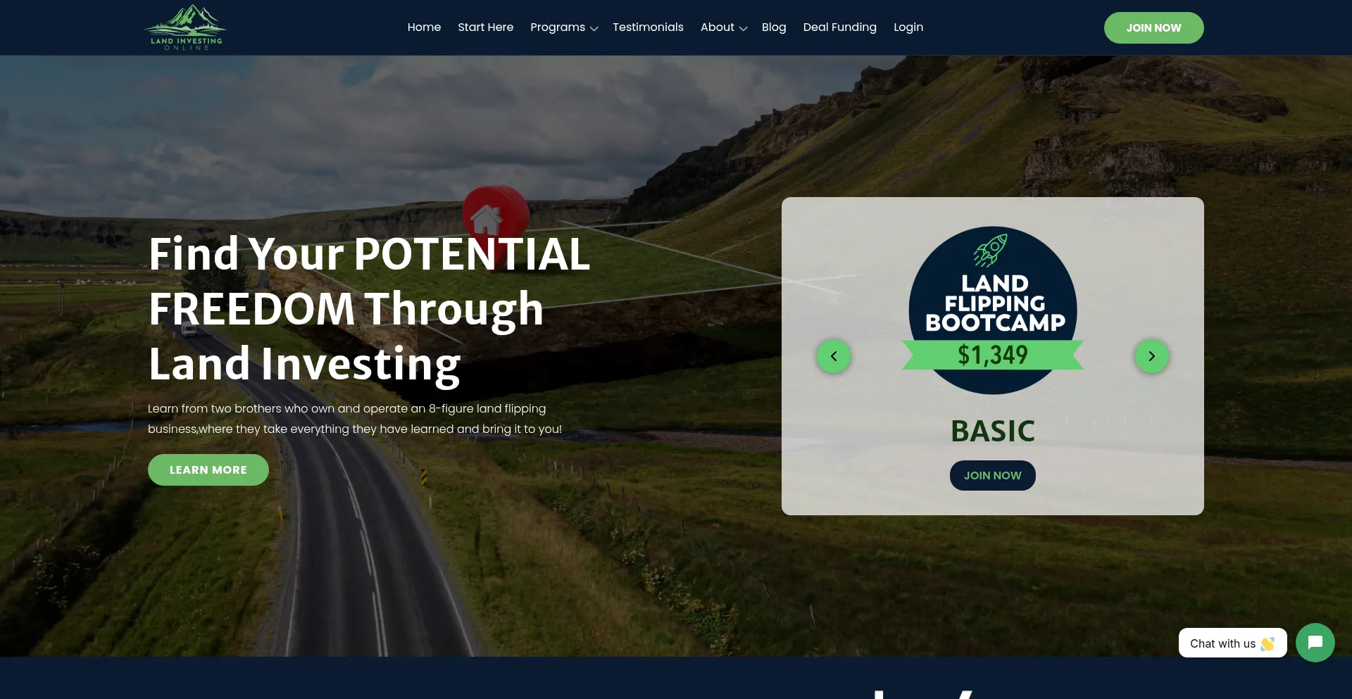 Website screenshot of Landinvestingonline.com