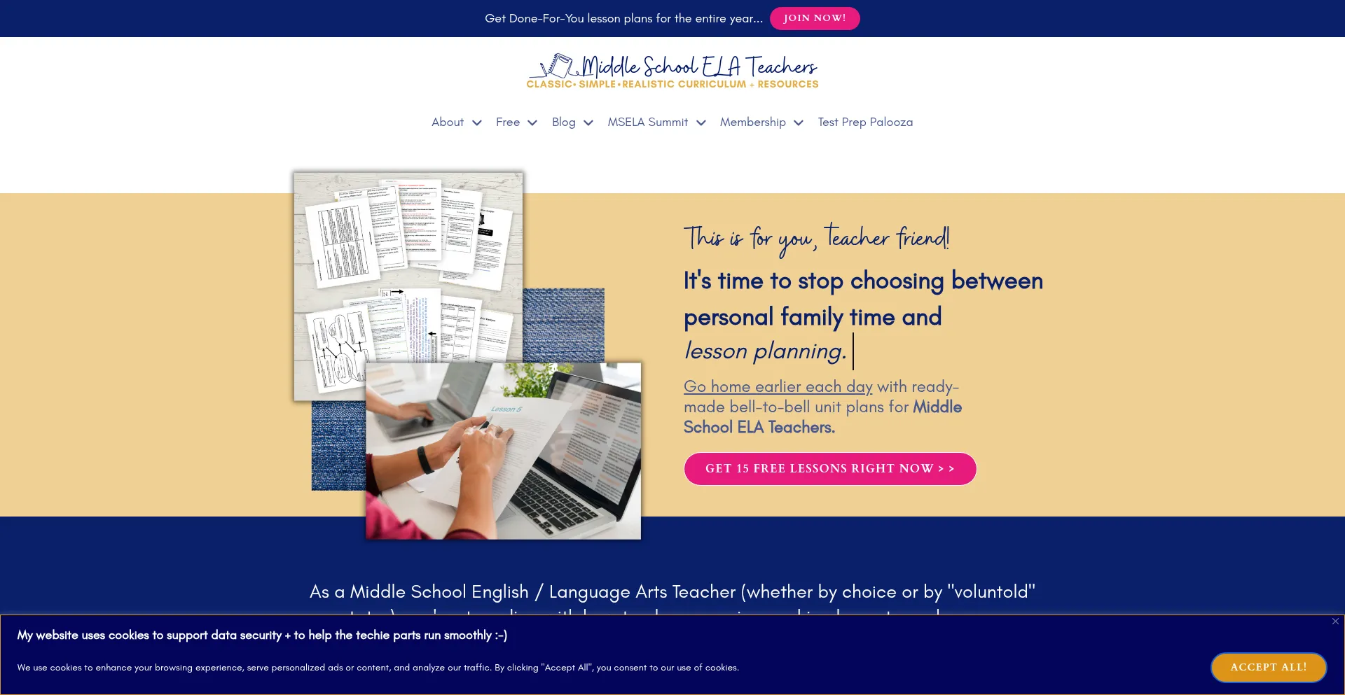 Website screenshot of Languageartsteachers.com
