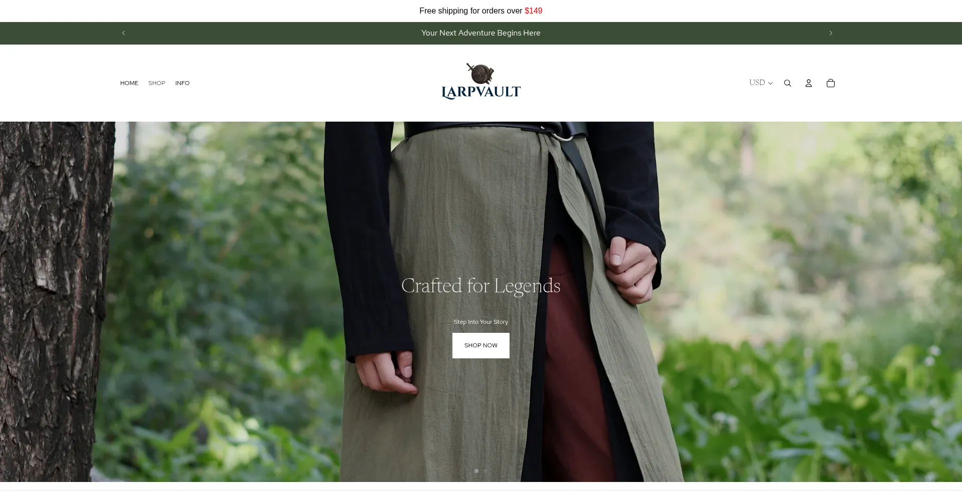 Website screenshot of Larpvault.com