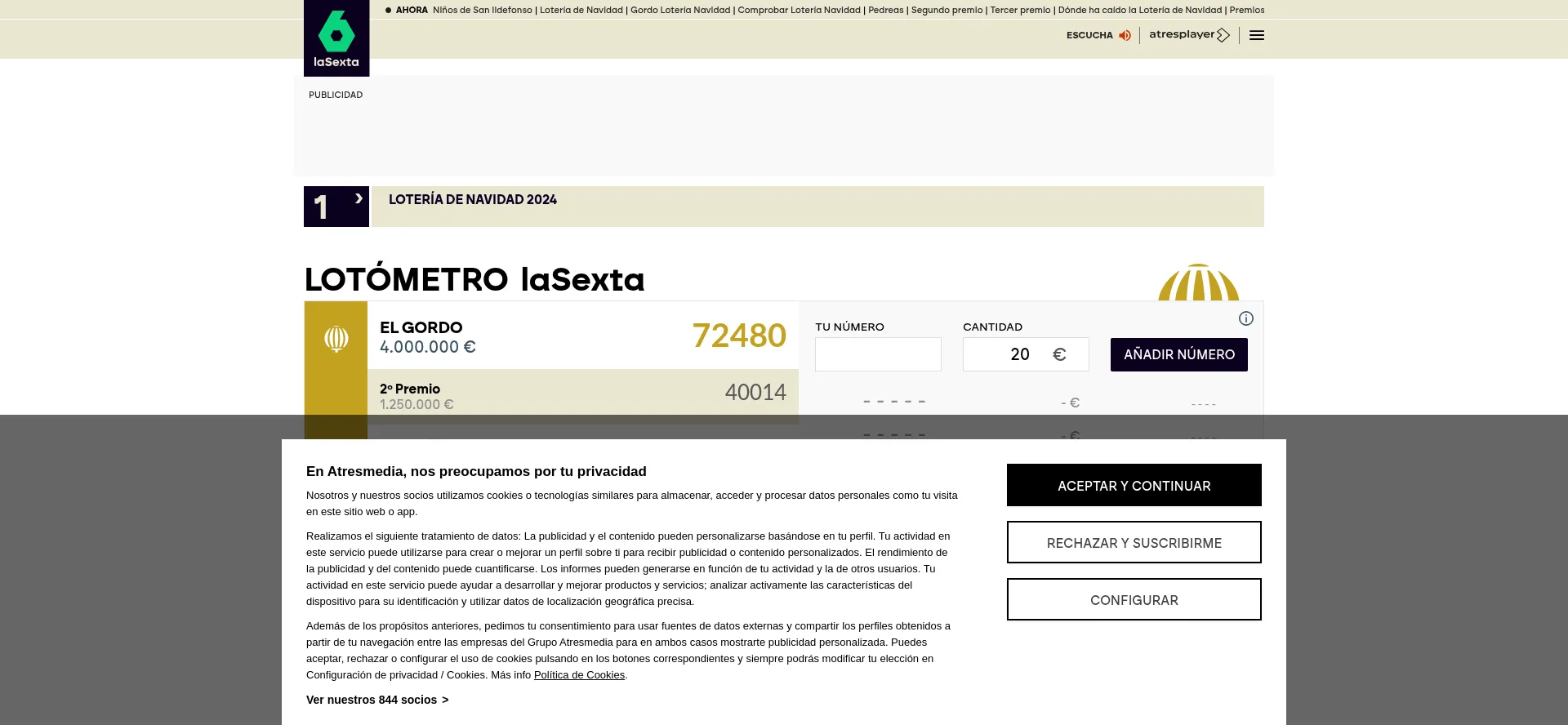 Website screenshot of Lasexta.com