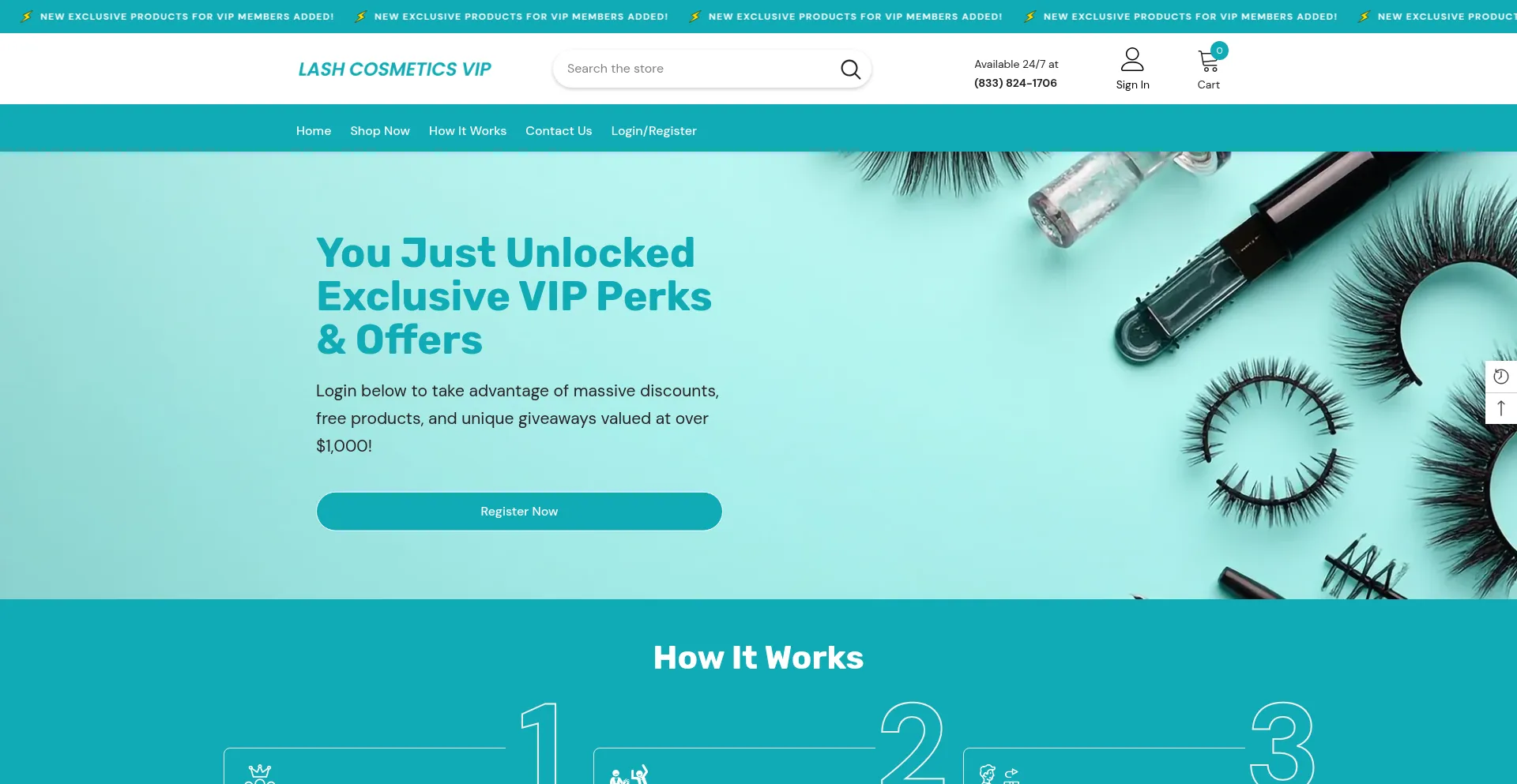 Website screenshot of Lashcosmeticsvip.com