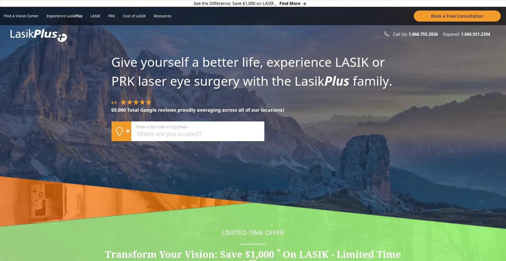 Website screenshot of Lasikplus.com