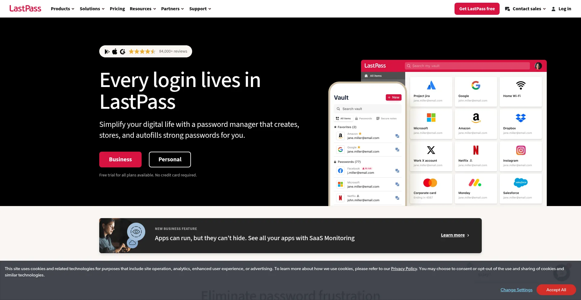 Website screenshot of Lastpass.com