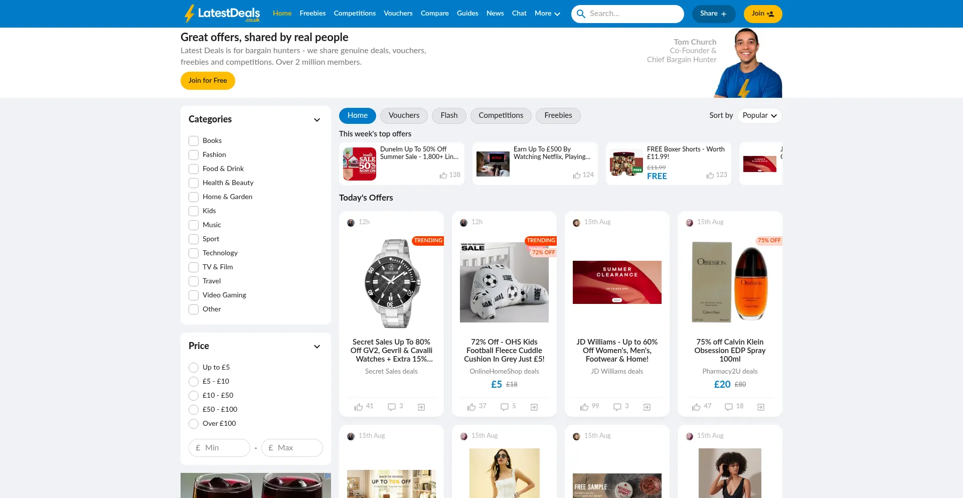 Website screenshot of Latestdeals.co.uk