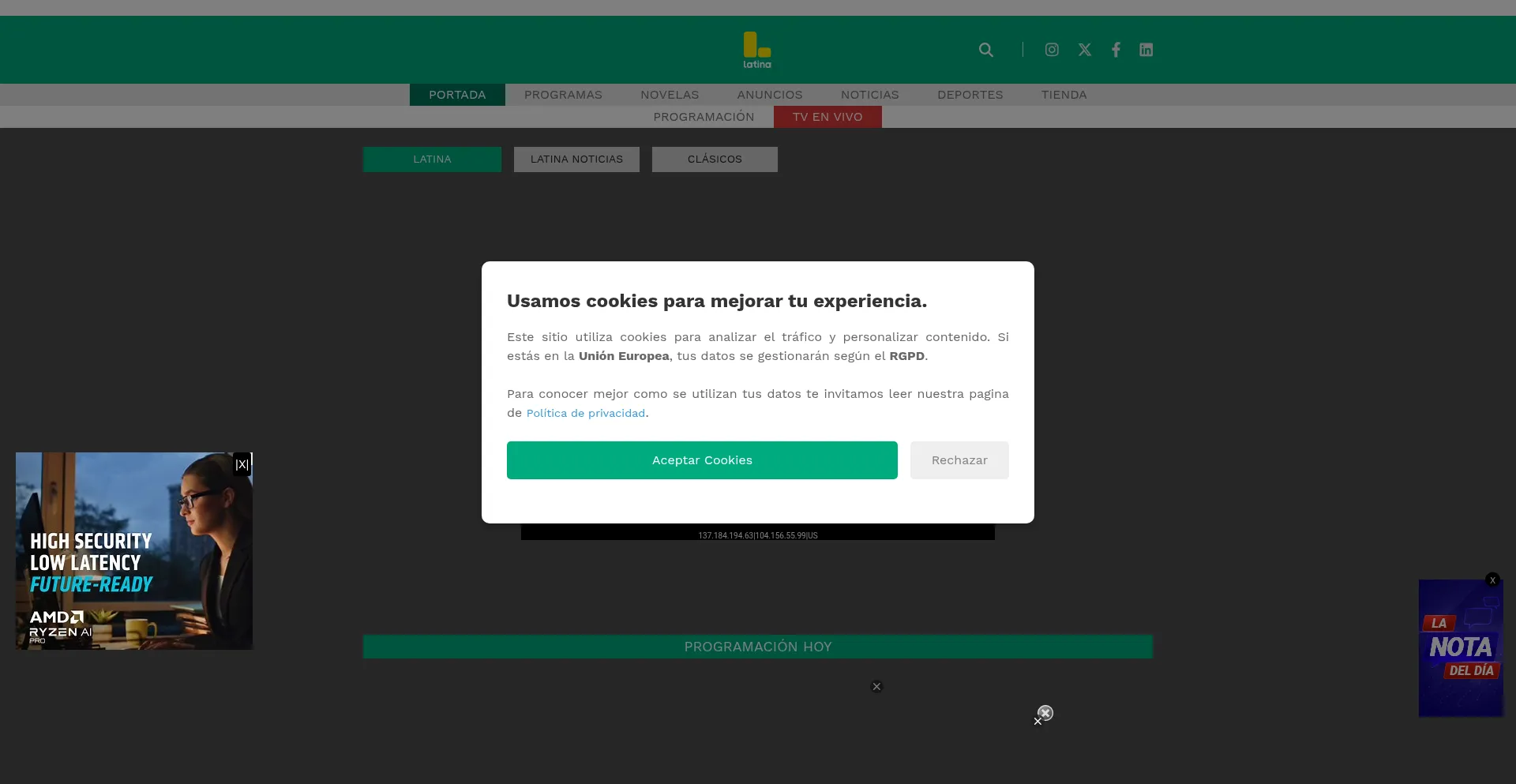 Website screenshot of Latina.pe