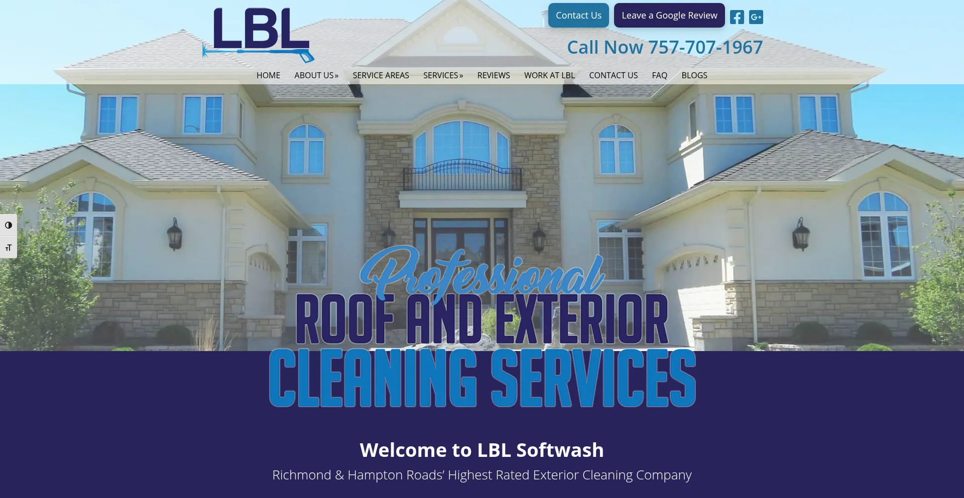 Website screenshot of Lblsoftwash.com