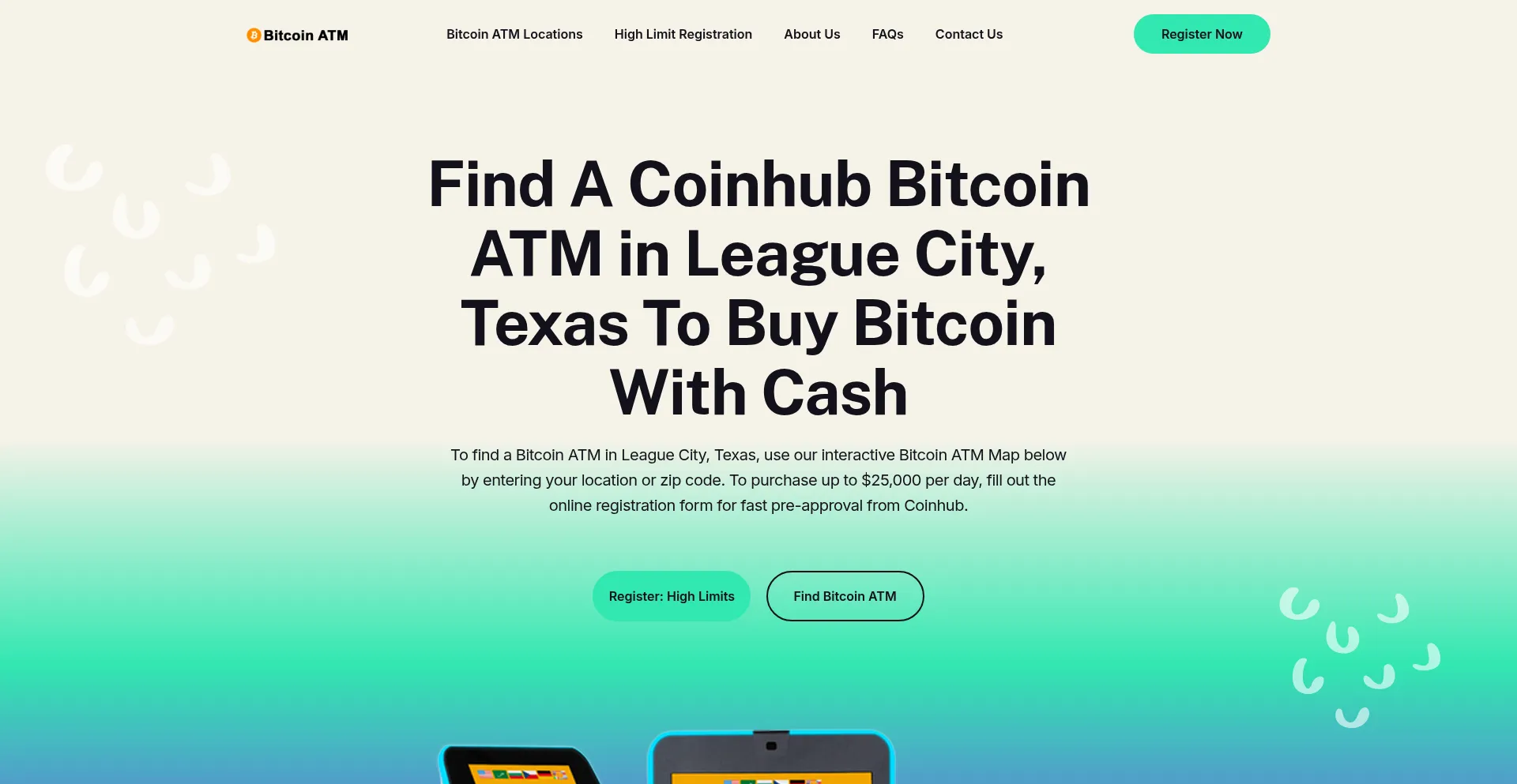 Website screenshot of Leaguecitybitcoinatm.com