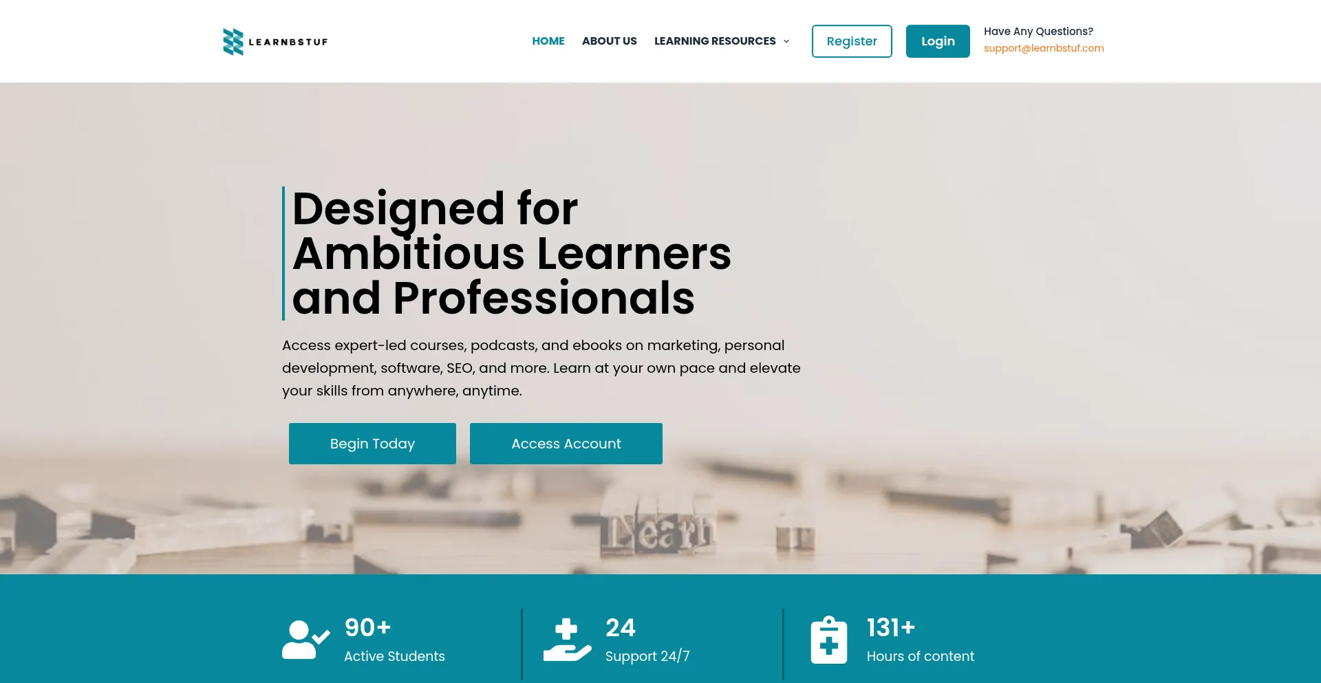Website screenshot of Learnbstuf.com