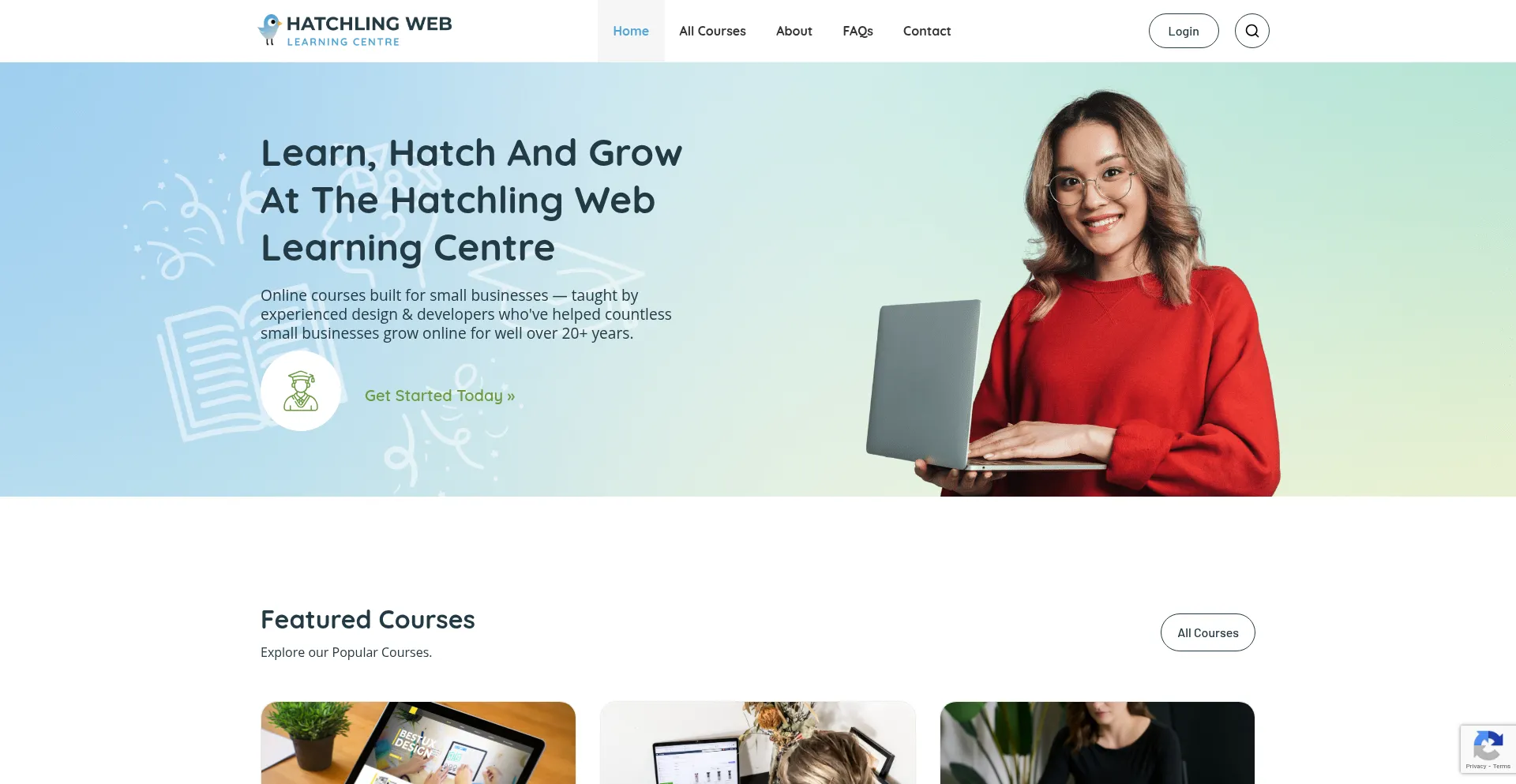 Website screenshot of Learningcentre.hatchlingweb.com.au